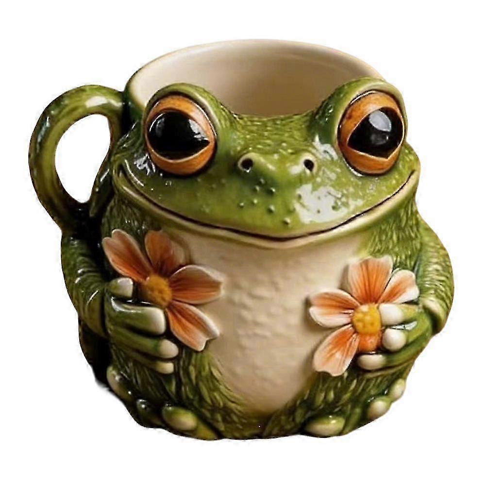 Frog Holding Flowers Resin Drinking Mug