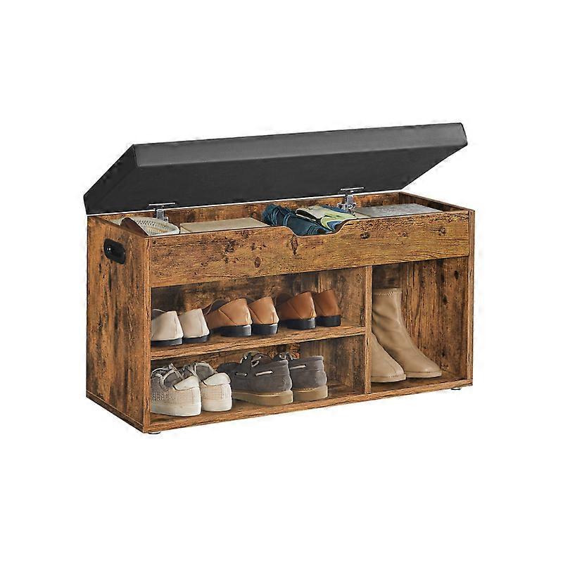 Storage Bench with Cushion, Padded Seat, 3 Compartments 1