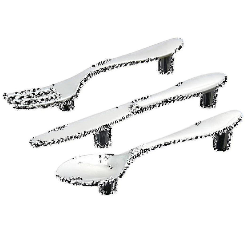 3 Pcs Silver Kitchen Cabinet Drawer Pull Handles Knobs (knife Fork Spoon)