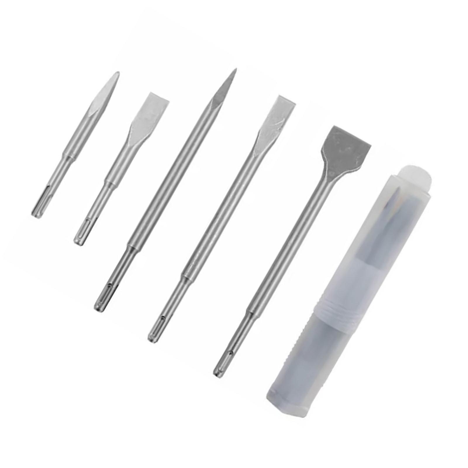 5PCS Impact Drill Chisel Bits Round Shank 40Cr Steel Rotary Hammer Chisel Point Flat Type 