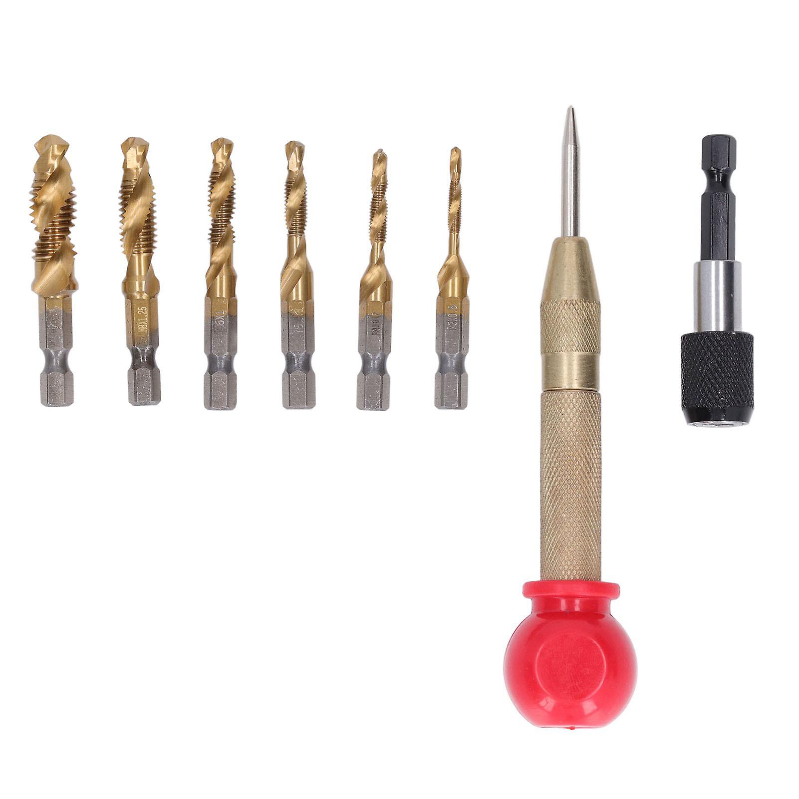 8PCS Drill Tap Set Hex Shank HSS Ti Coating Metric Combination Drill Tap Bit Set for Wood Copper