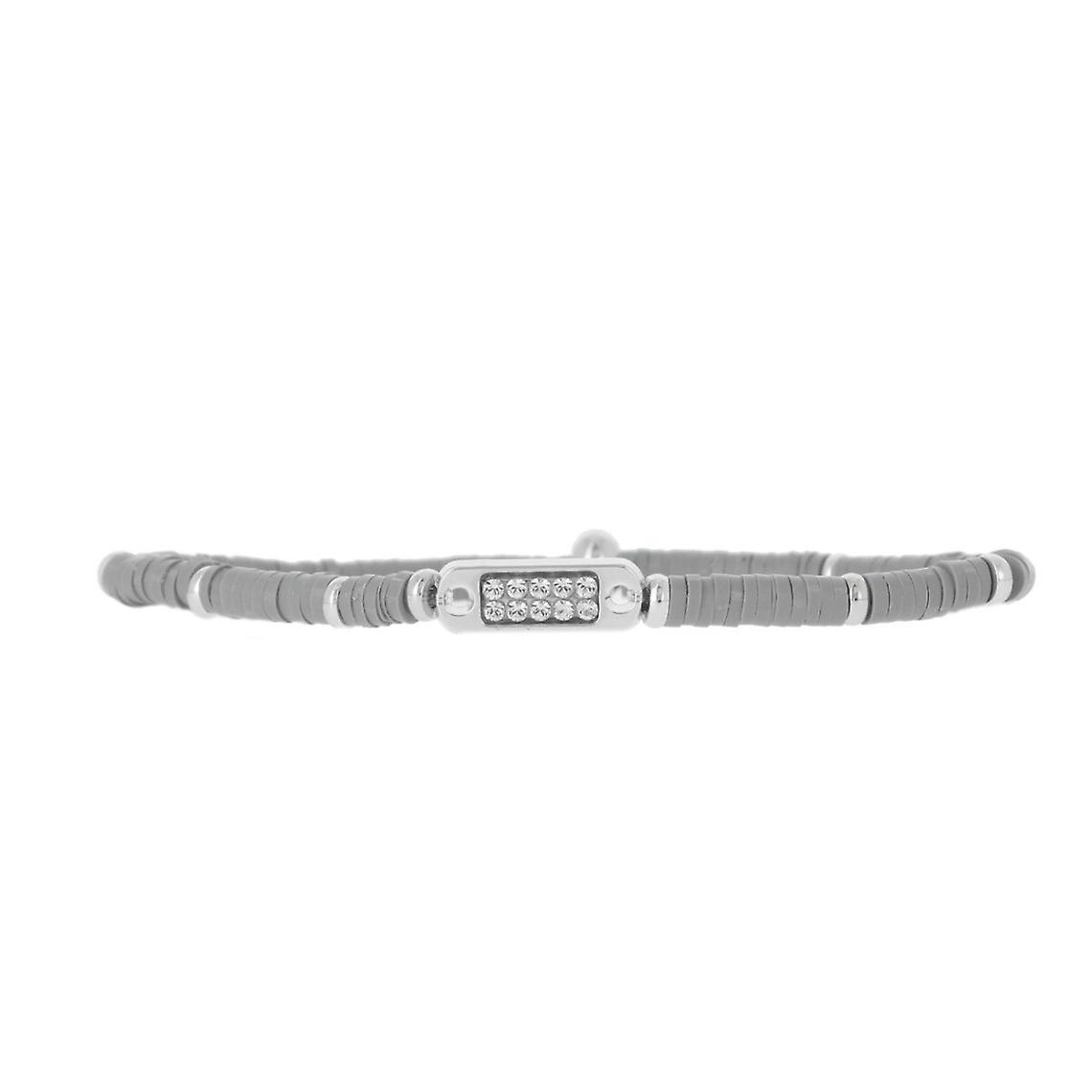 Les Interchangeable pulsera A58649 - Mini placa 2 filas perla gris goma mujer