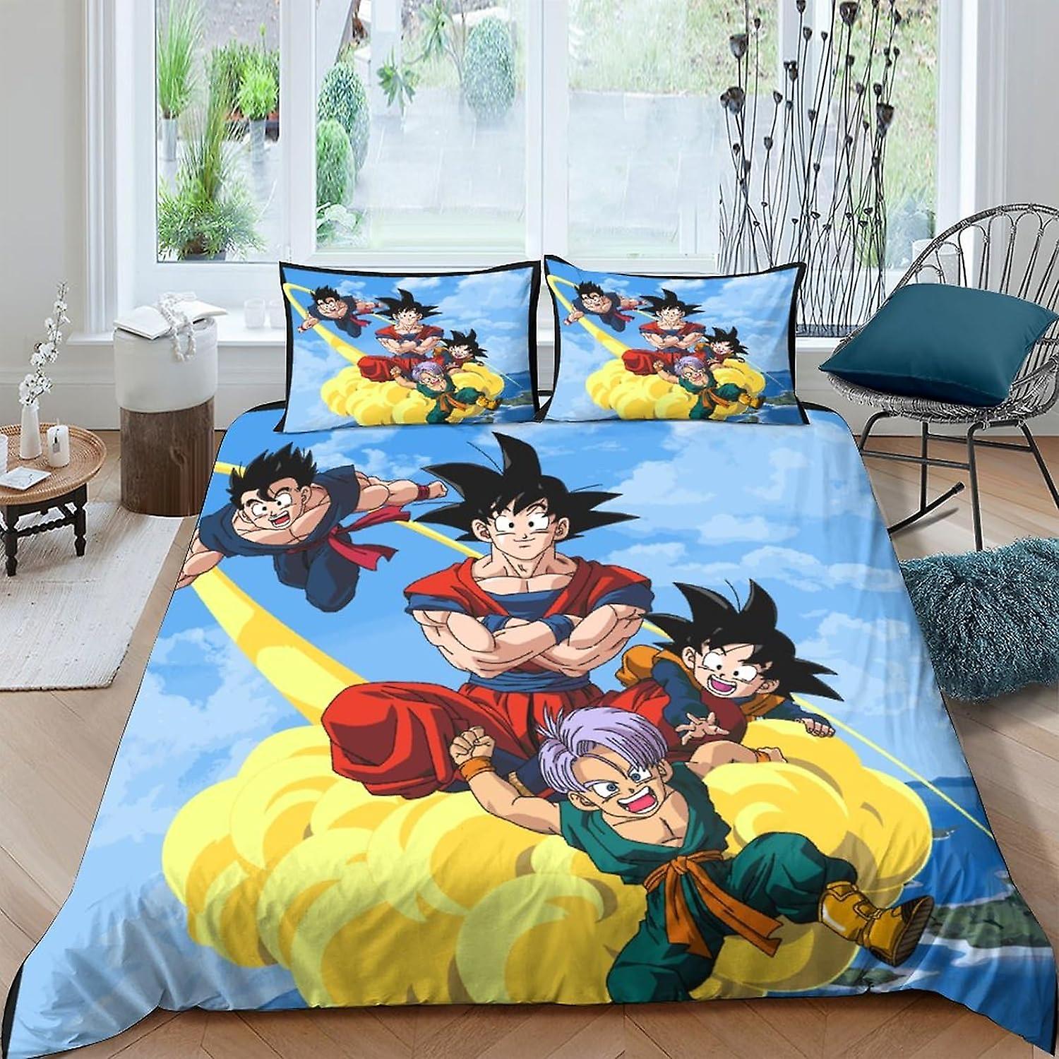 EKENOZ Son-Goku Sängkläder Påslakan Set för 3D-tryckt 3 st Mjuk Andningsbar Anime Karaktärer Täcke Täcke Täcke Täcke Med Örngott Dubbel