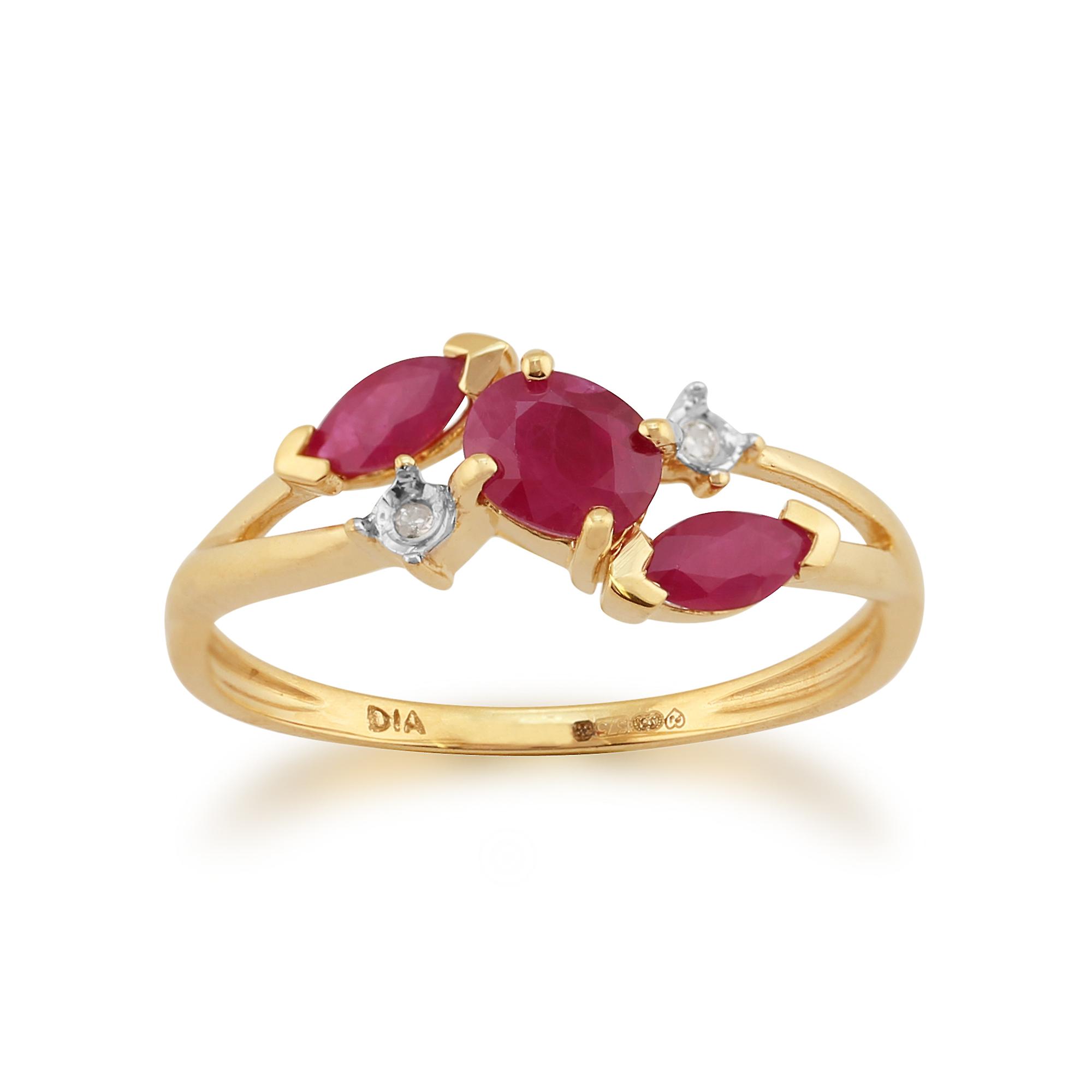 Marquise contemporaine Ruby & Diamond Trois Bagues en or jaune 22607