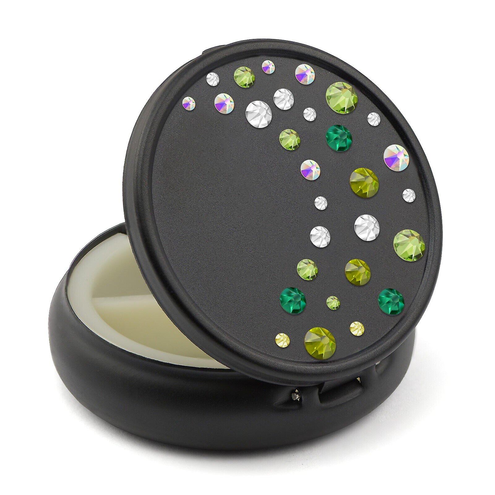 Pill Box in Black Color with Swarovski Crystals Waterfall Design - Peridot - Emerald