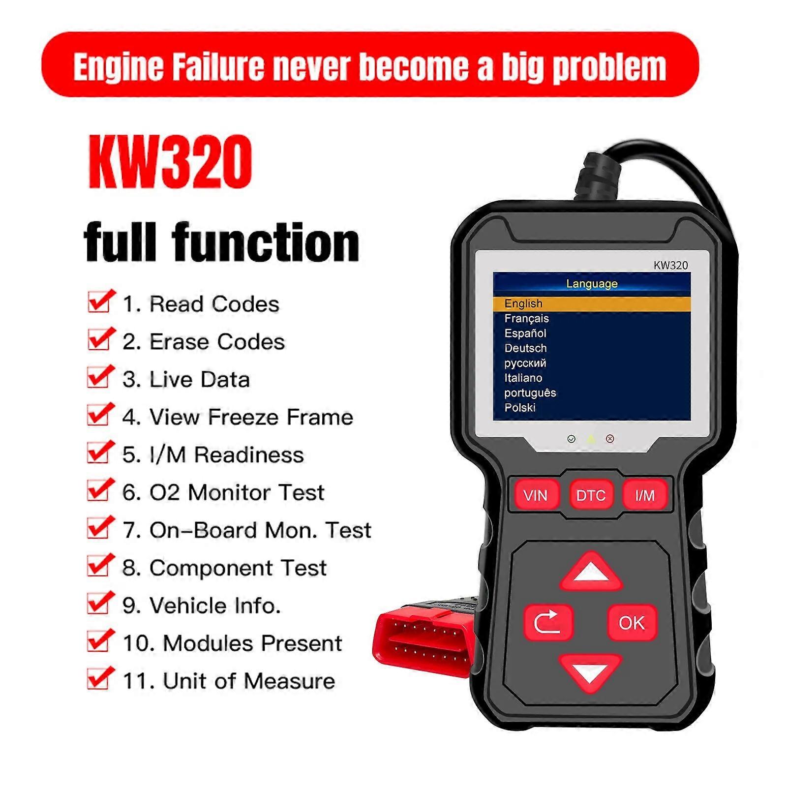 KW320 OBD2 scanner Automobile Fault Detector Car Scanner Diagnostic Tool O2 Oxygen Sensor Test EVAP System Tester Data FN9U7846