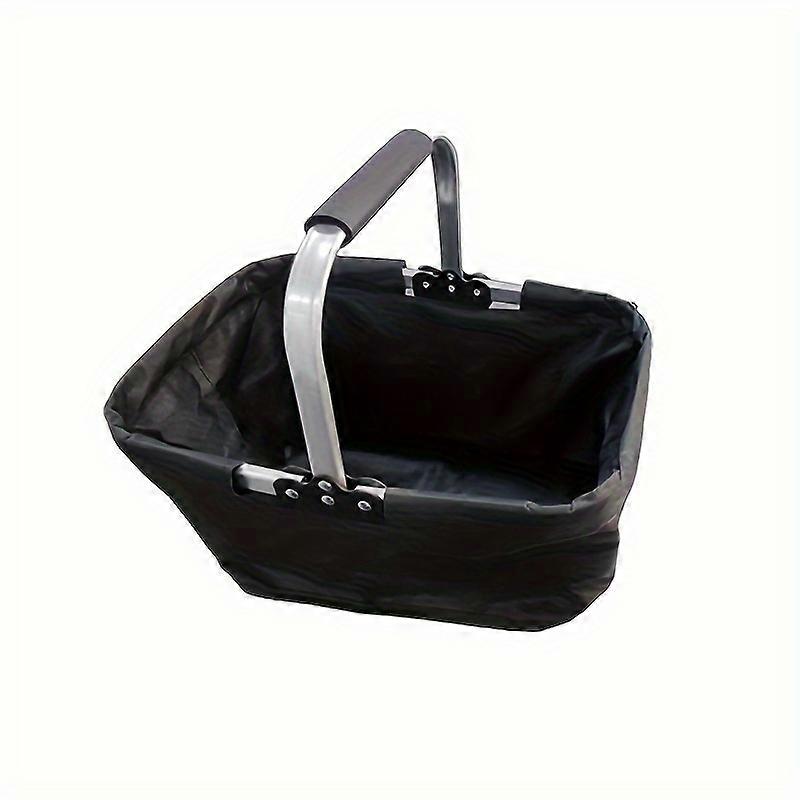 Portable and Waterproof Rectangle Fabric Folding Picnic Basket - Collapsible Storage Container with Clip On Closure, Handle, and Zipper Side Pocket fo