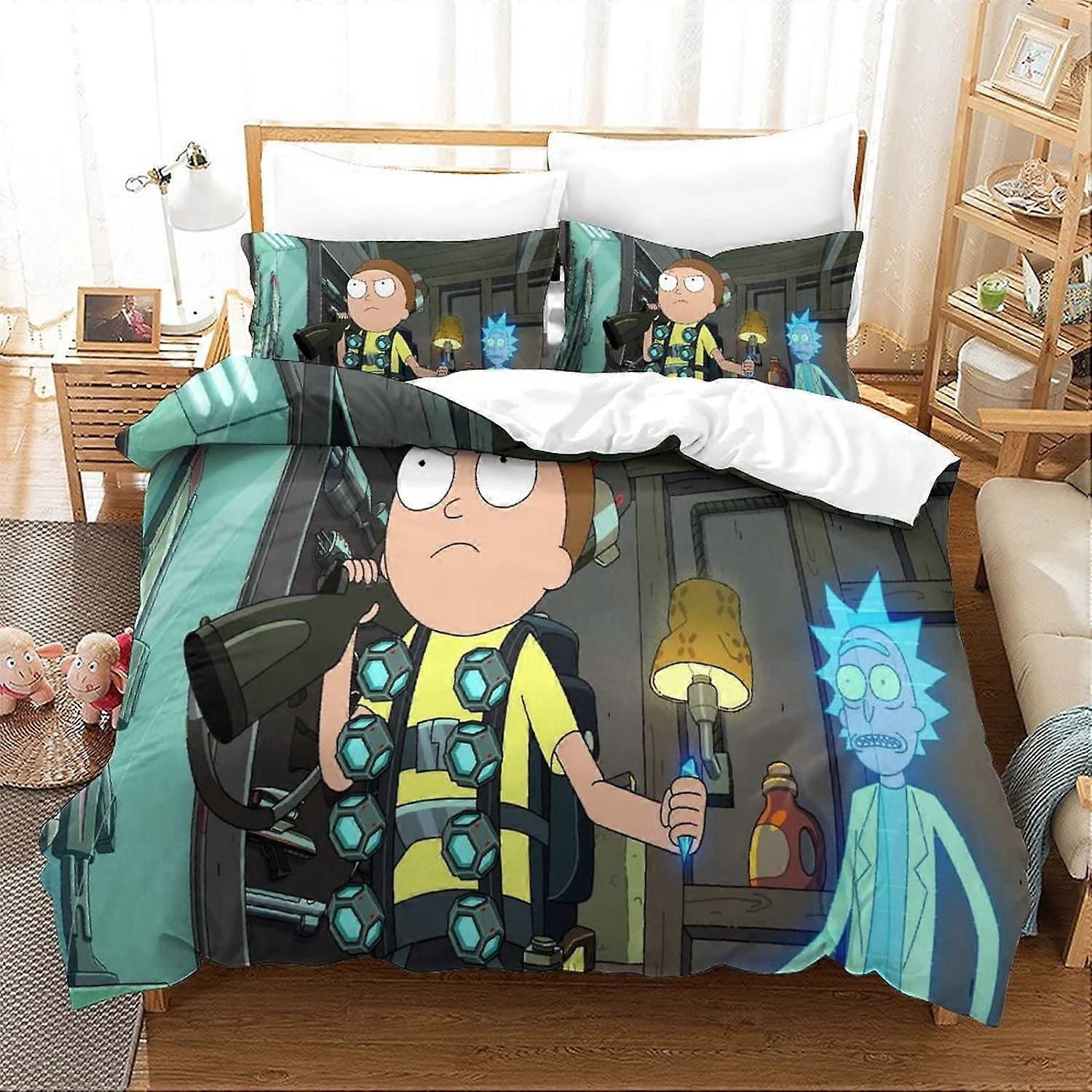Rick and Morty D bedrukt dekbedovertrek met kussenslopen beddengoed Set met rits Sim Microvezel dekbedovertrek