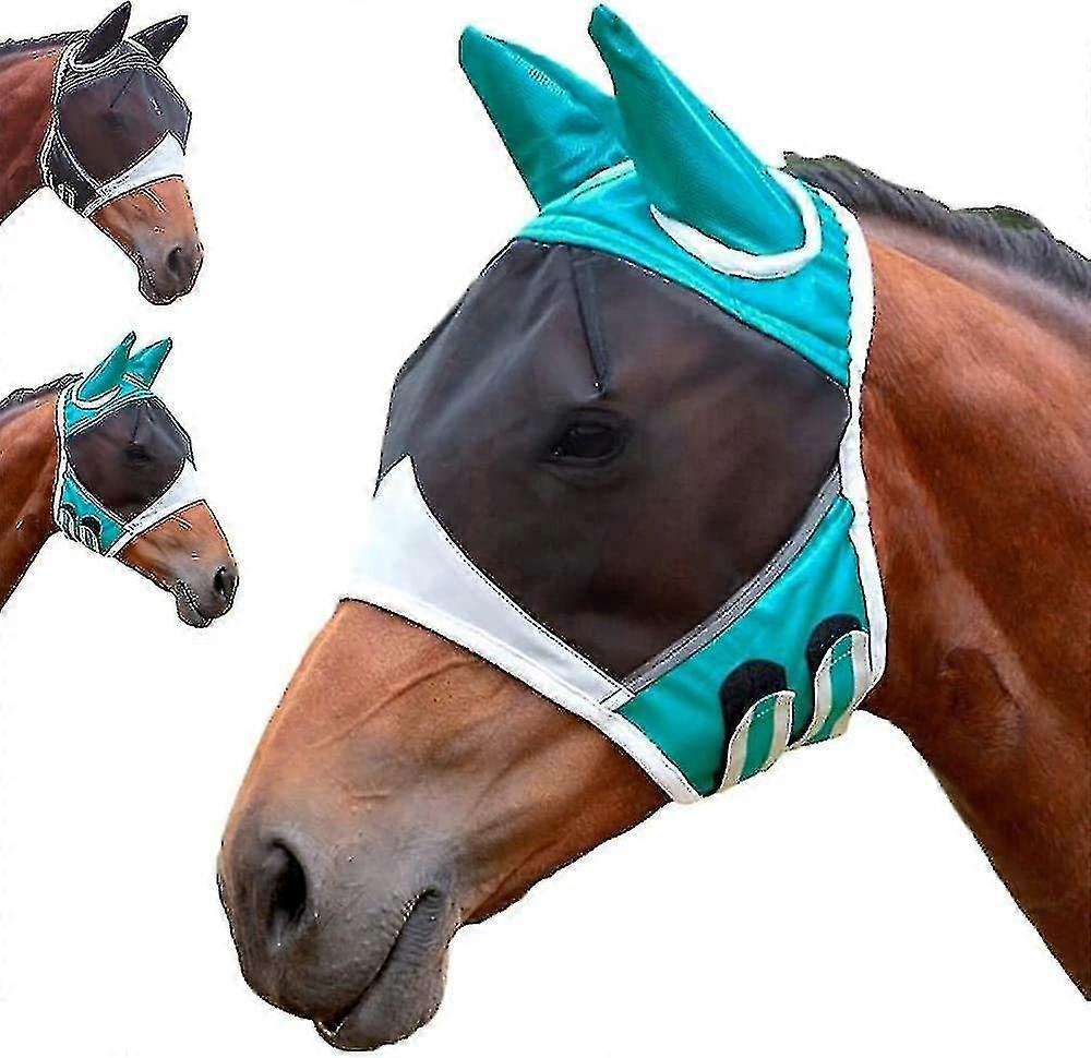 Uv Horse Fly Mask With Ears Net, Forelock Hole, Trim - Stretchy And Breathable Mesh Horse Fly Mask With Eye