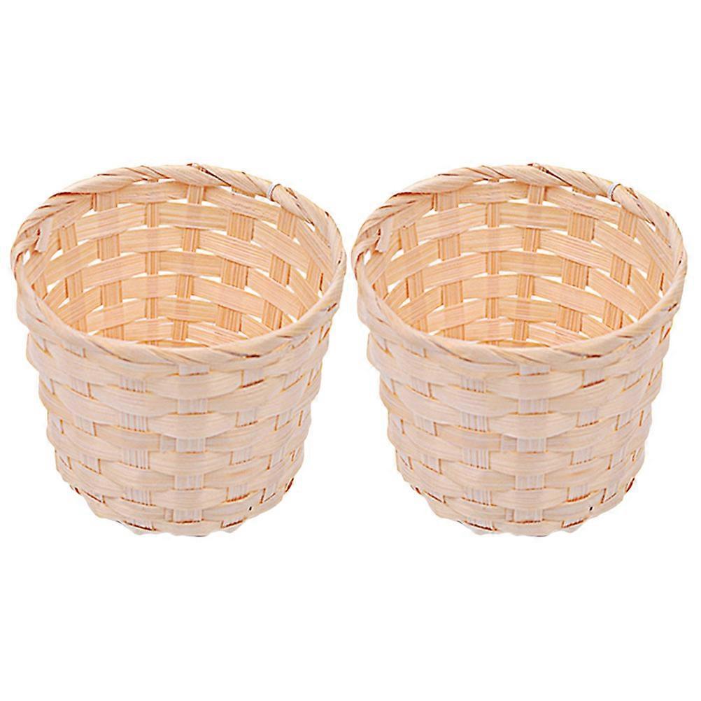 2pcs Bamboo Woven Basket Multi-use Storage Basket Large Capacity Basket Tabletop Sundries Organizer