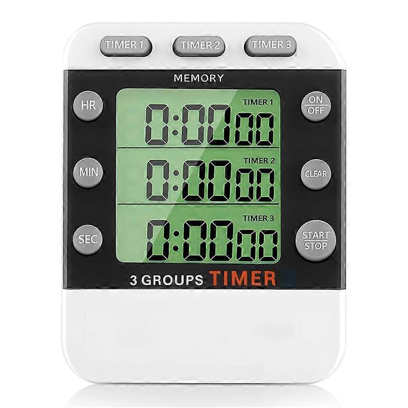 Digital Dual Kitchen Timer, 3 Channels Count UP/Down Timer, Triple Cooking Timer, Display, Loud Vol