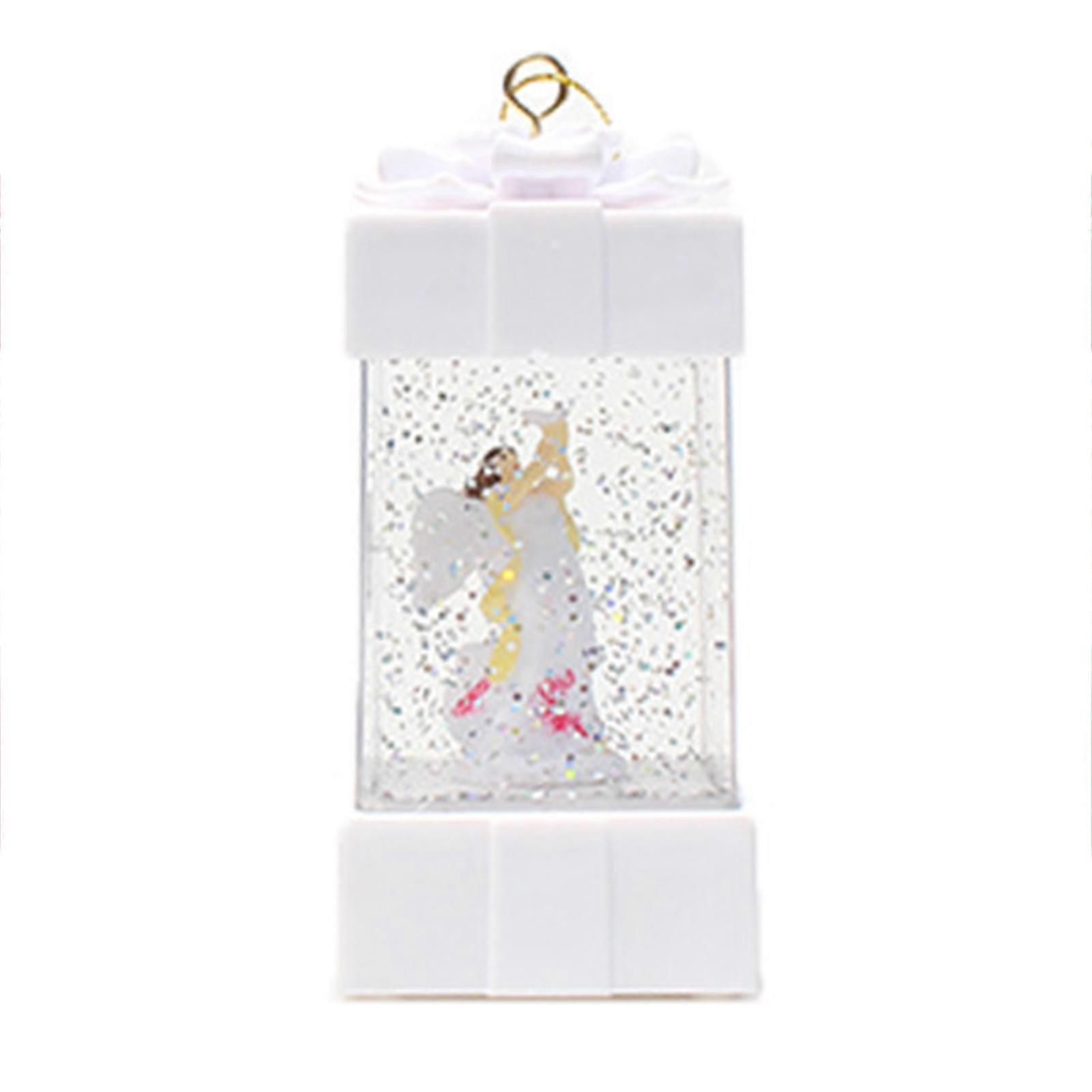 Gift Box Shaped Snow Globe Lantern LED Xmas Festival Ornament Glittery