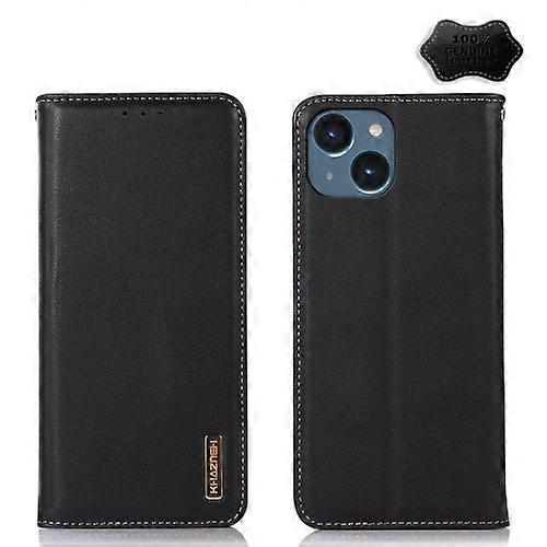 För iPhone 15 KHAZNEH Nappa Top Layer Cowhide Läder Mobiltelefonfodral