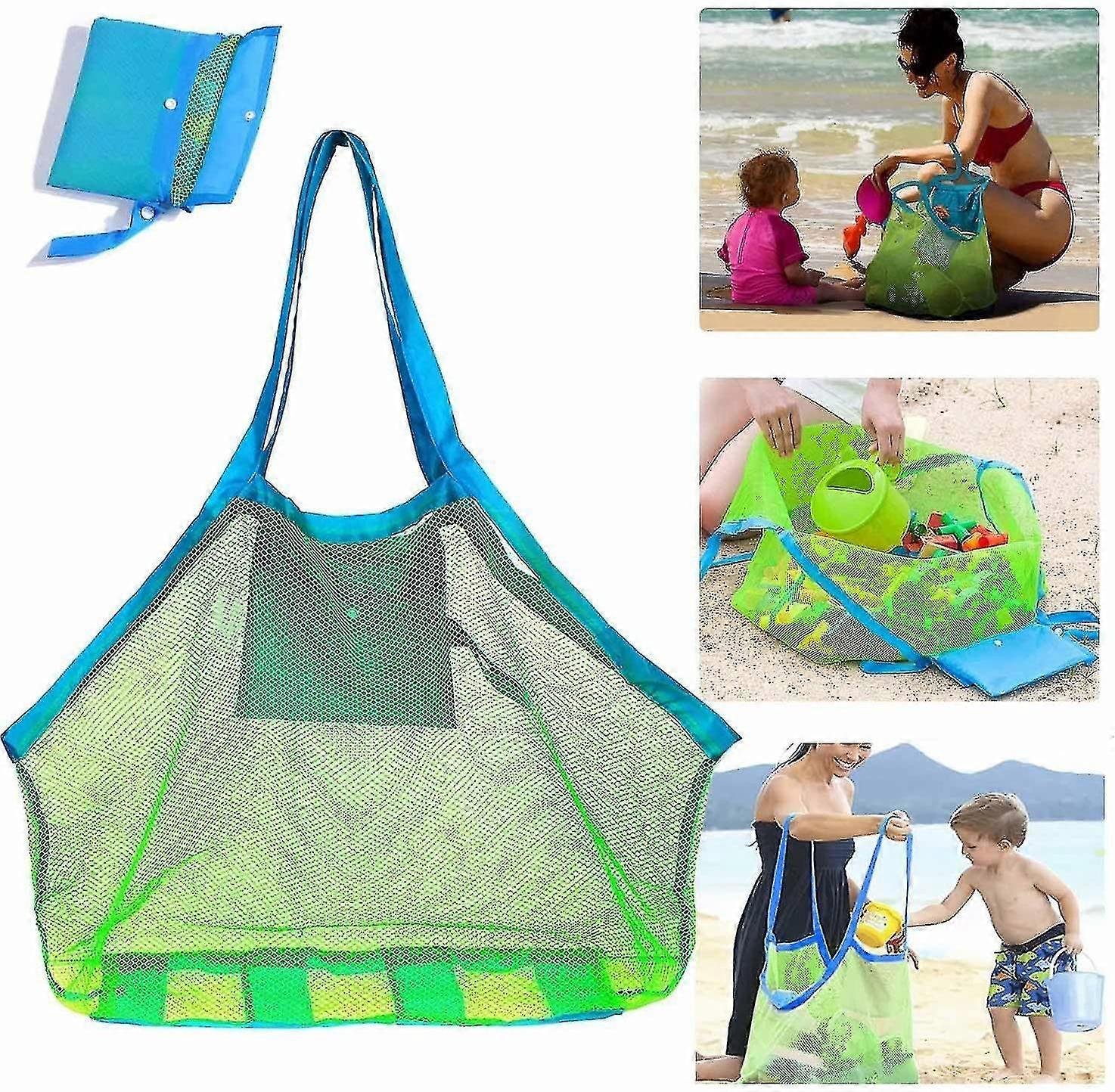 Mesh Beach Bag,toy Tote Bag With Waterproof Inside Pockets, Lightweight & Foldable Mesh Tote Bag Compatible With Beach, Picnicgreen1pcs