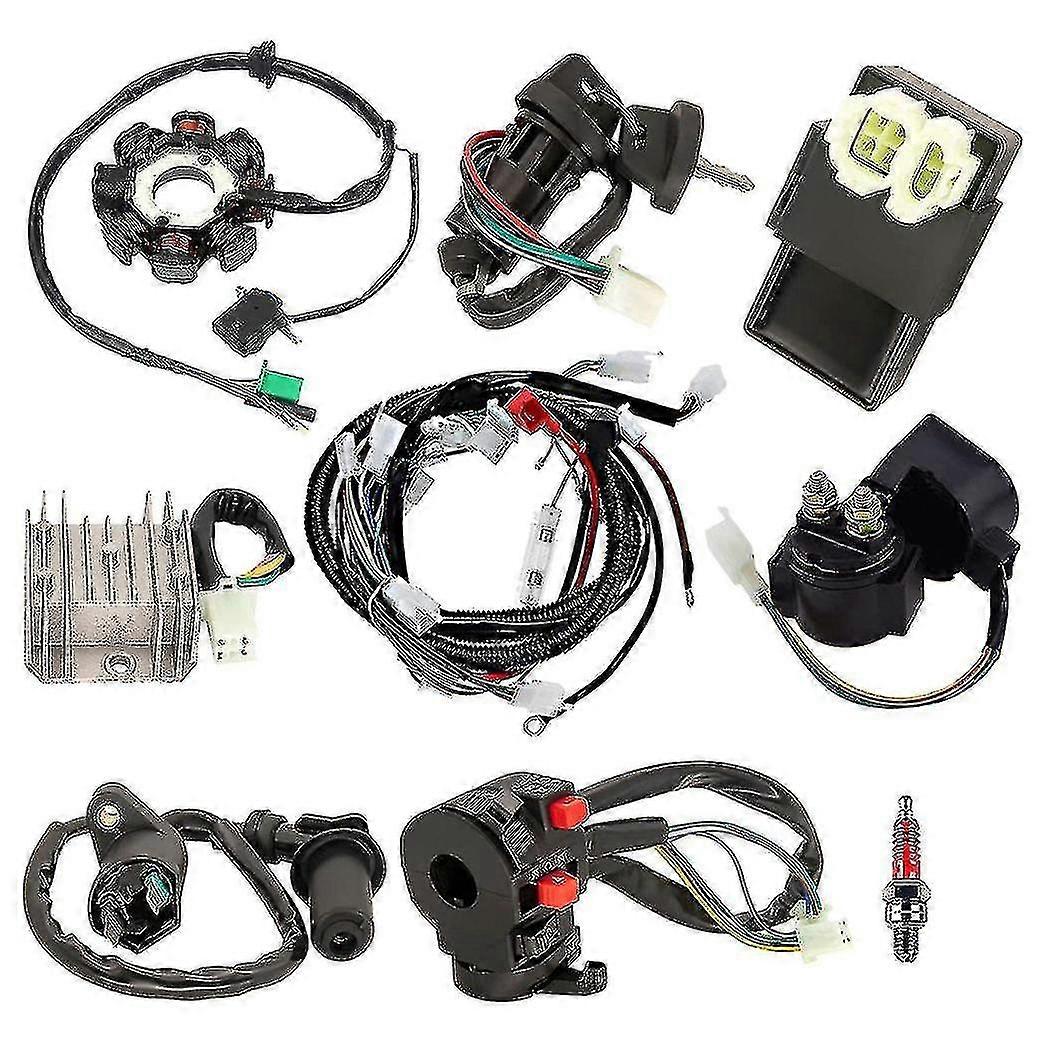 Atv Wiring Harness Kit, With Cdi Stator Regulator Ignition Switch Solenoid Relay For Gy6 125cc 150c