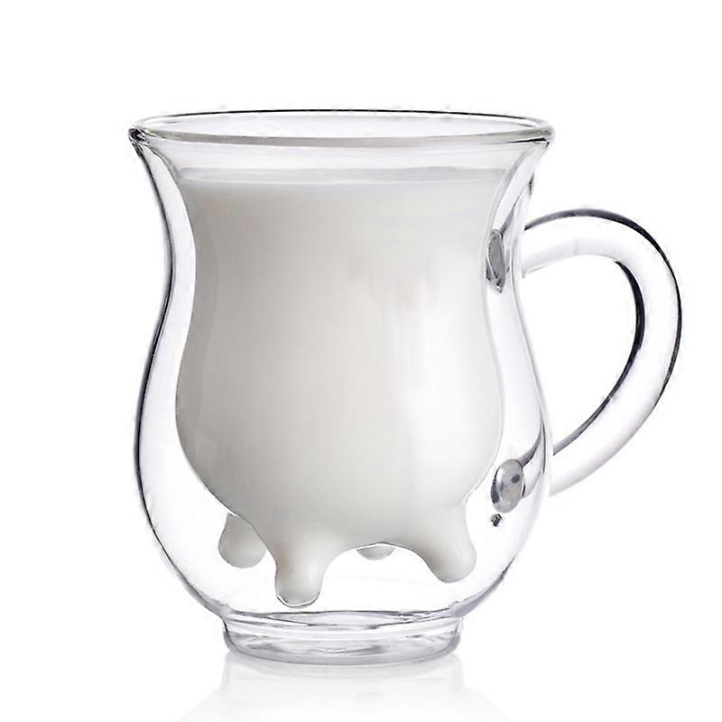 Cute Cow Double Layer Glass Mug Milk Juice Coffee 250ml Creamer Cup with Handle KAESI KAESI