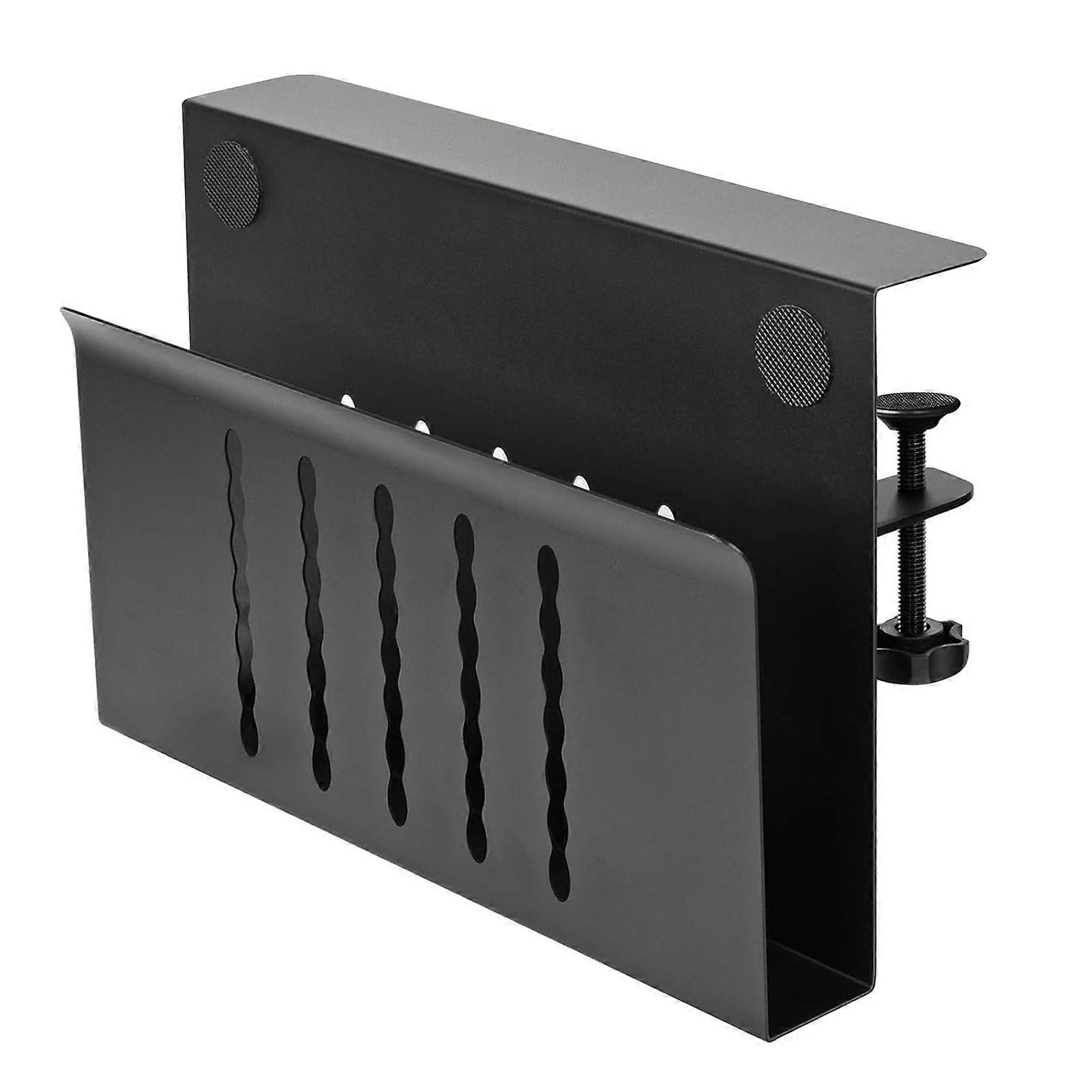 Desk Side Laptop Holder No Drill Clamp-on Desk Shelf Tablet Computer Storage Organizer Heavy Duty Desk Hanging Vertical Laptop Stand Tray