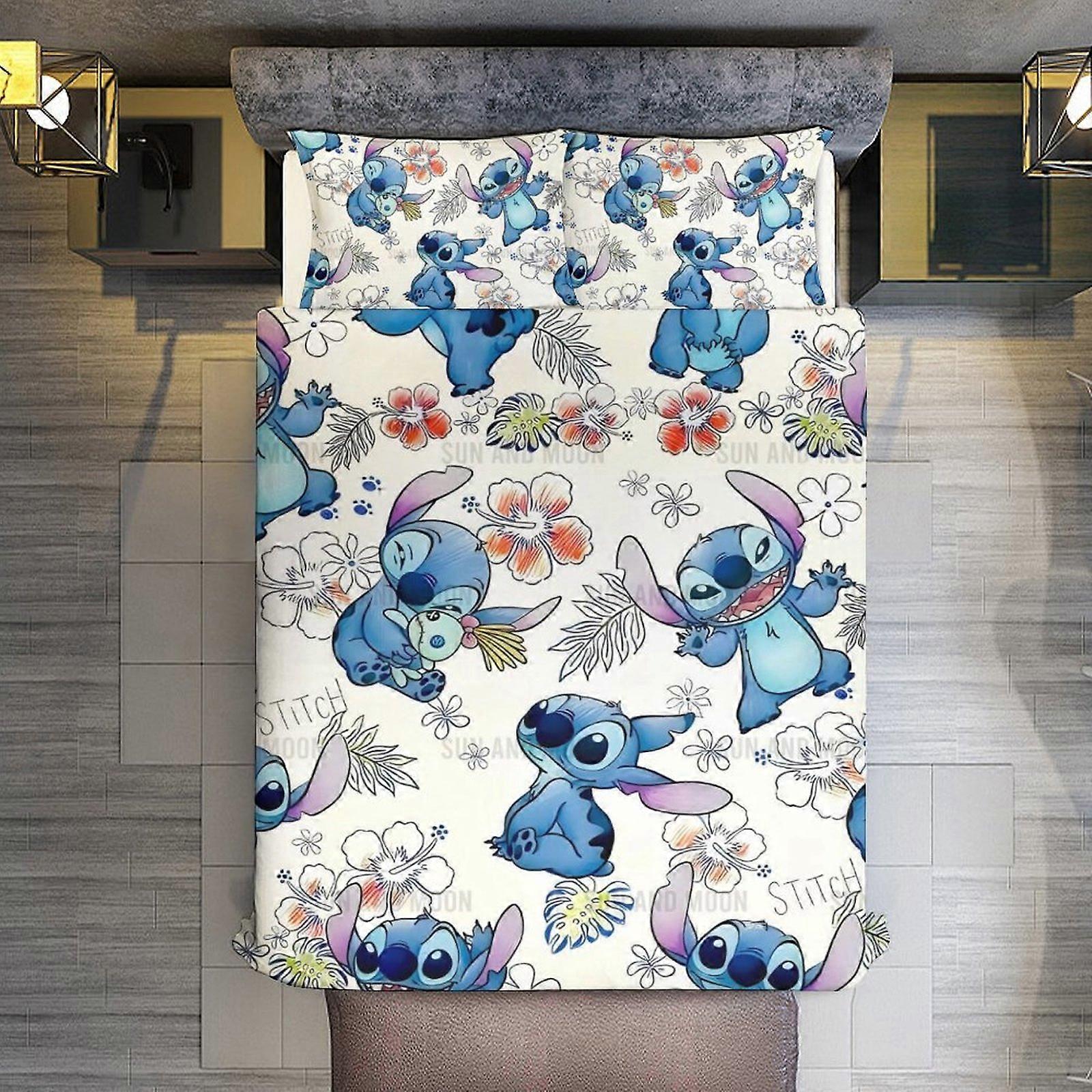 v3256 Lençóis de Cama Bonito Stitch1 3 Peças Conjunto de Capa de Edredom Tamanho Completo Super Macio Desbotamento Resistente Microfibra 1 Capa com Zíper e 2 Fronhas, E