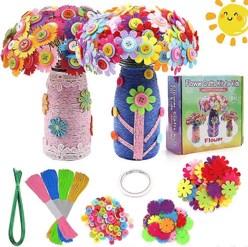 Flower Craft Kit, Kids Craft Toys DIY Kit Party Toy, Make Your Own Flower Bouquet, Felt Flowers with Buttons, Birthday Party Favors for Girls