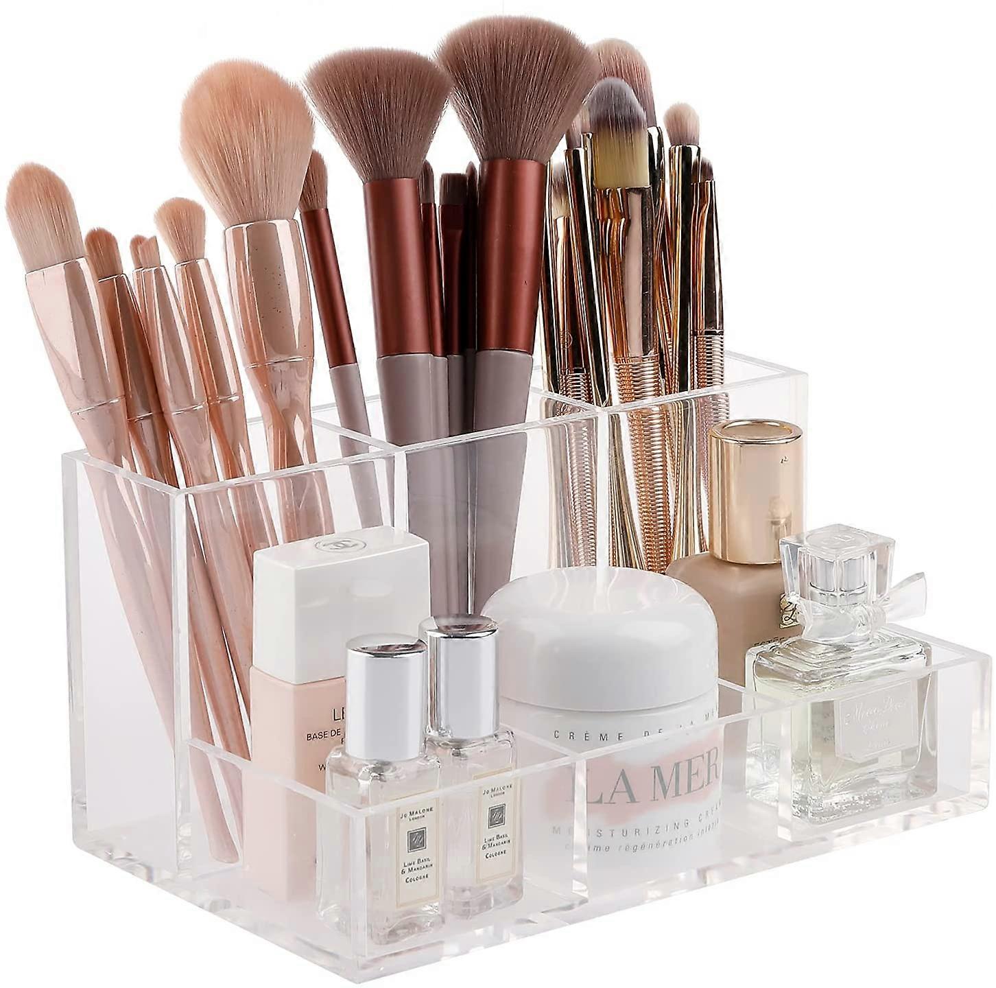 Clear Makeup Brush Holder, Cosmetics Organizer Desktop Storage Box Display Case