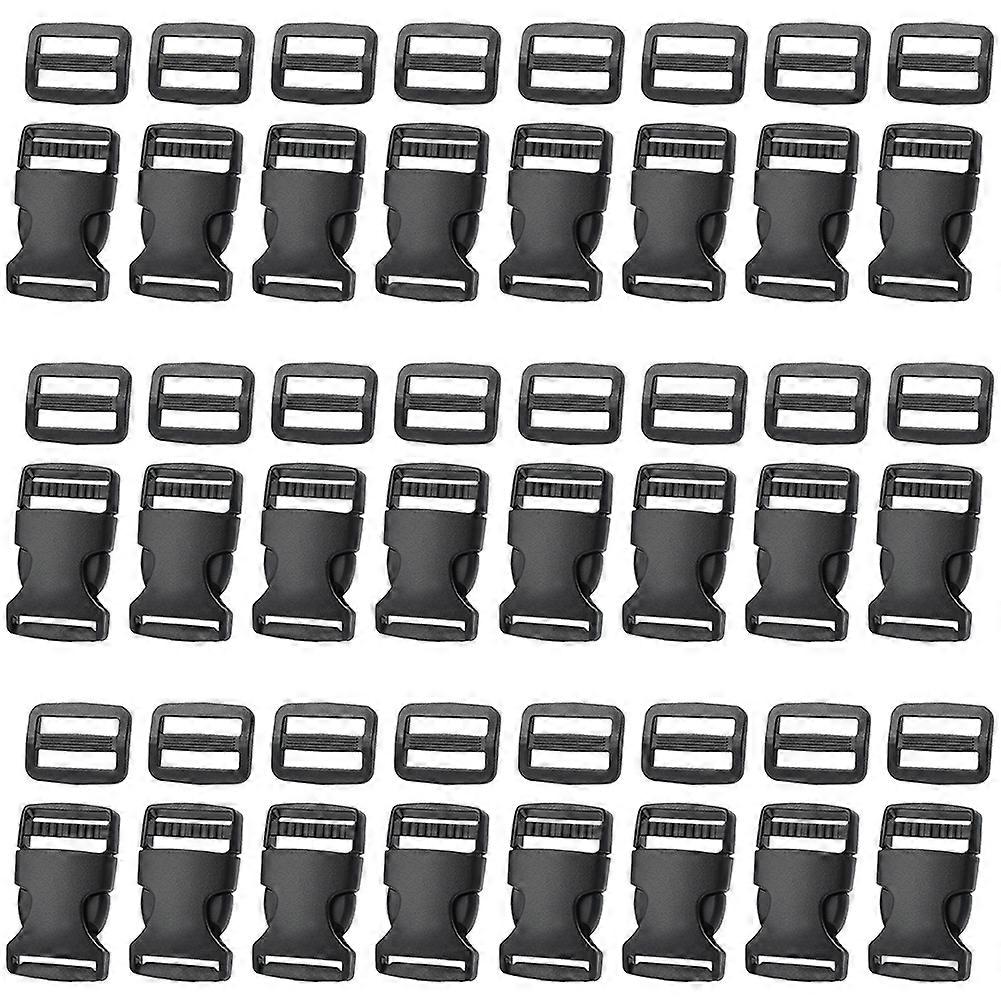 24 pcs Flat Side Quick Release Plastic Buckles and Tri-Glide Slides Adjustment Clips, Flat Heavy Duty Dual Adjustable Buckles