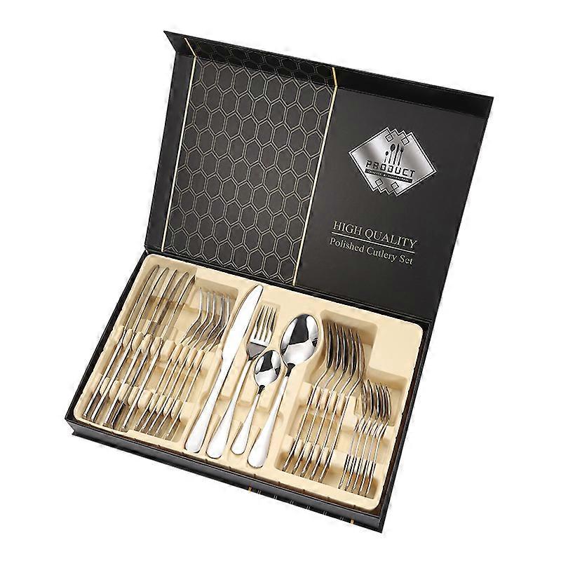 24pcs Stainless Steel Flatware Luxury Dinnerware Set Fork Knife Spoon Cutlery gift box