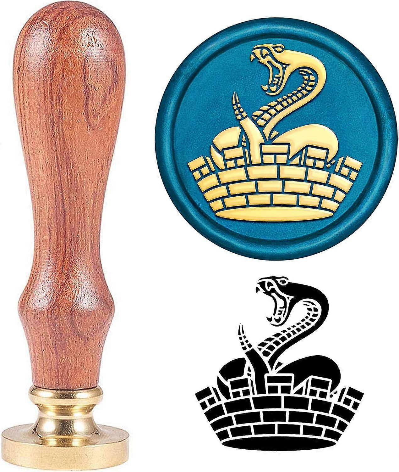 Wax Seal Stamp Ancient Egypt Style Cobra Pattern Seal Stamp with 1.2" Replaceable Brass Head Wooden Handle for Envelope Gift/Wine Package Decoration