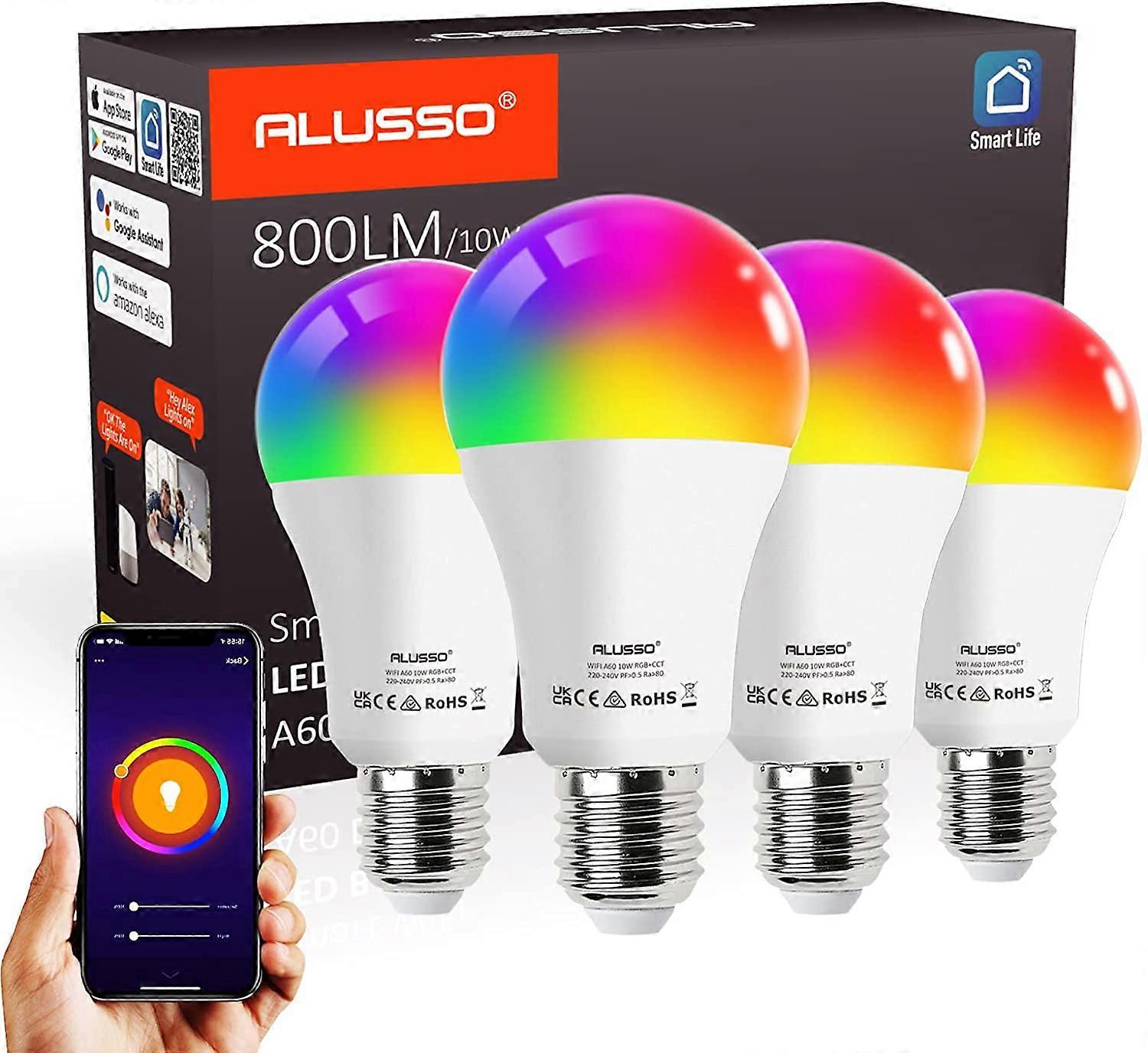 4x WiFi LED Smart Bulb RGB Multicolore Lampe télécommande E27