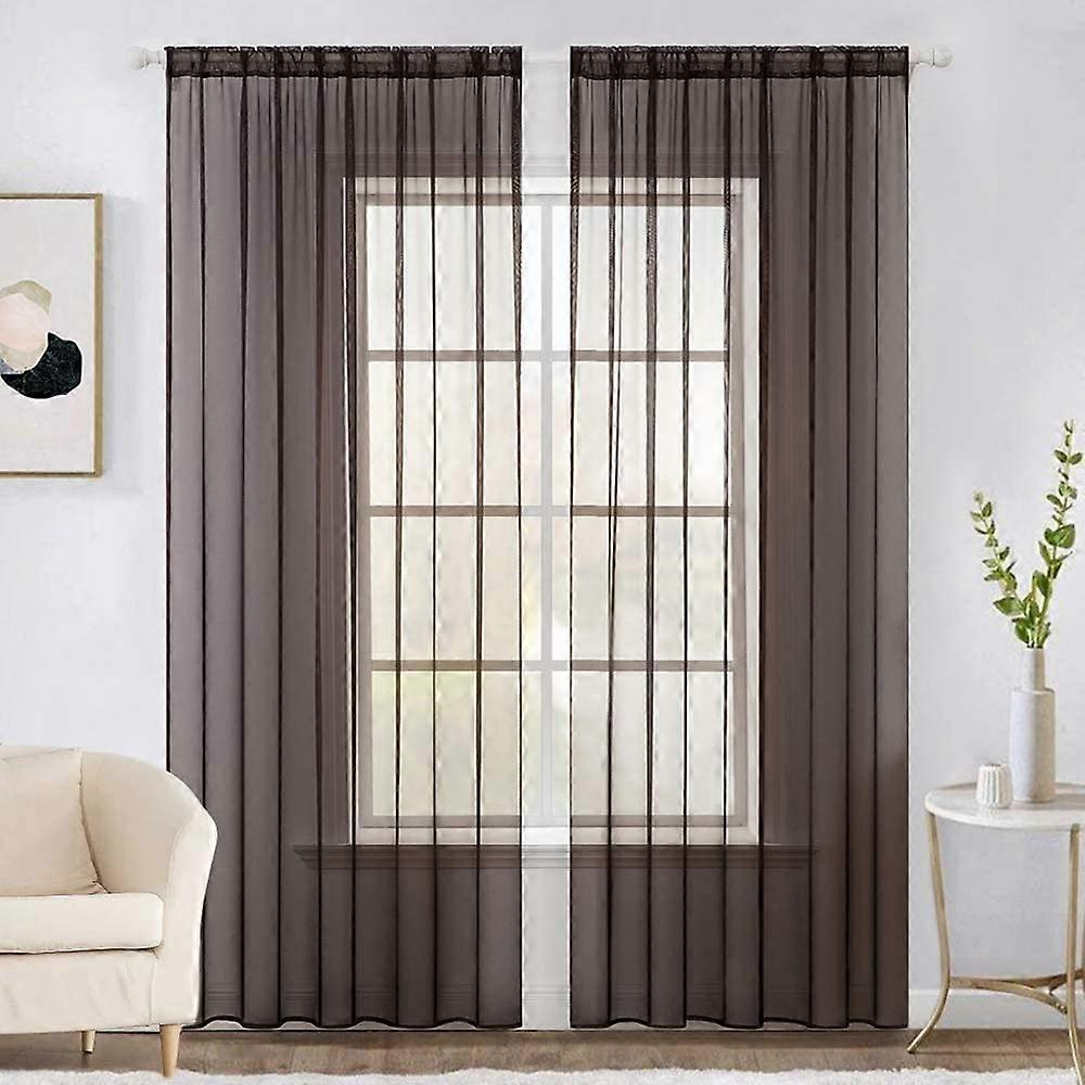 2 Panels Solid Color Sheer Window Curtains Elegant Window Voile