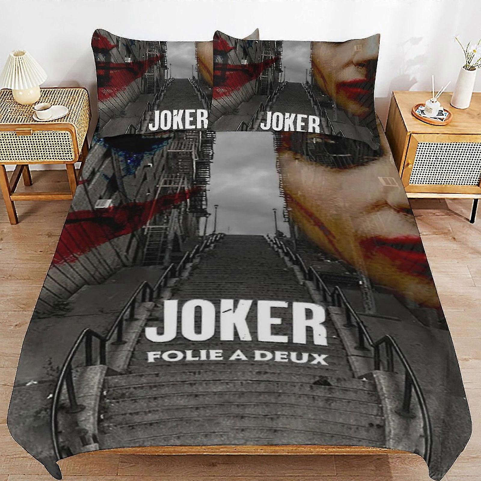 o5589 Lakan Joker sängkläder set Söt överkast anime tecknad 3D-tryckt lättvikts rum inredningsset, 1 påslakan och 2 kudde barn pojkar flickor 79