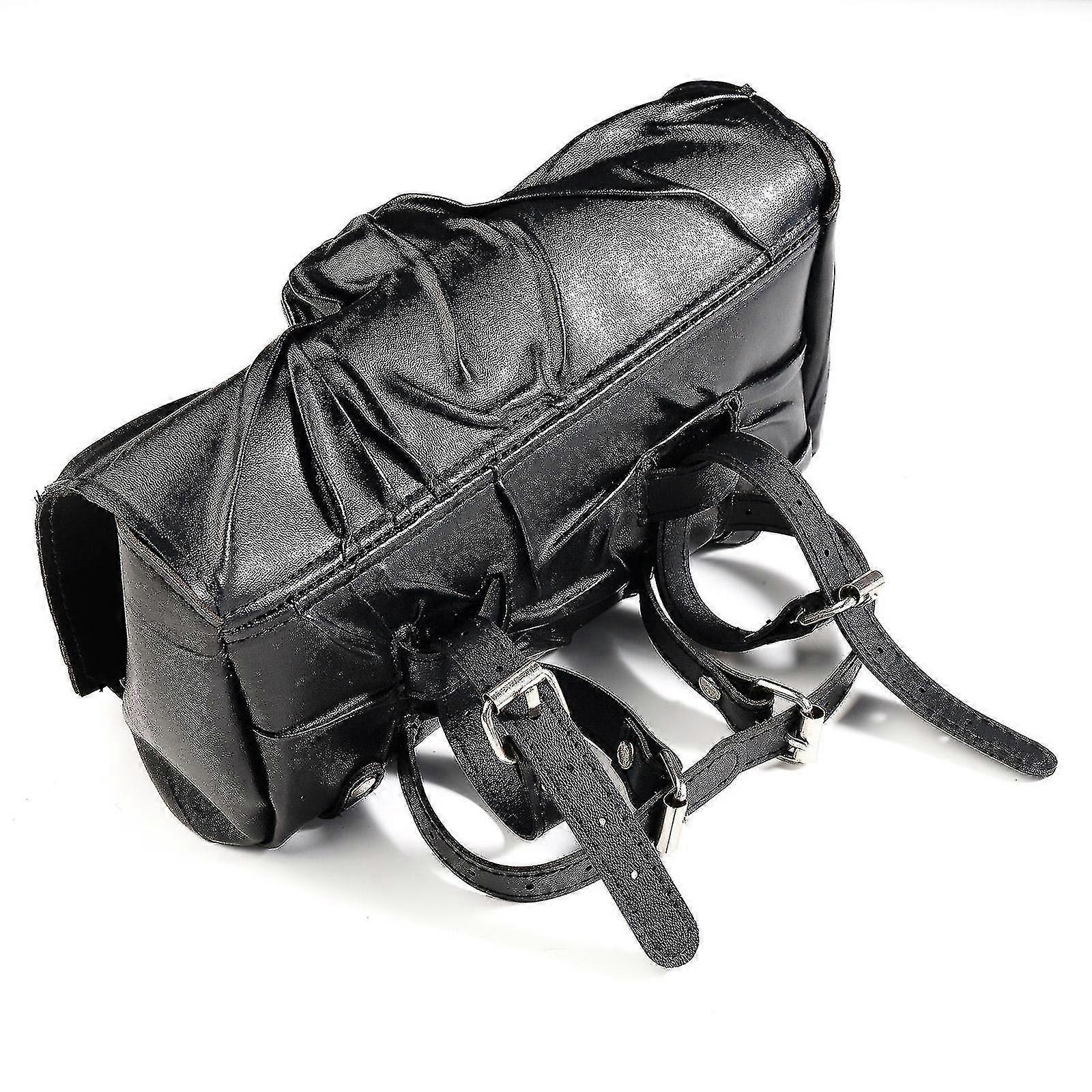 Genuine Leather Front Fork Saddle Storage Bag – 1.8L Capacity, Straps Mount, Fits Motorcycles Left Or Right Side
