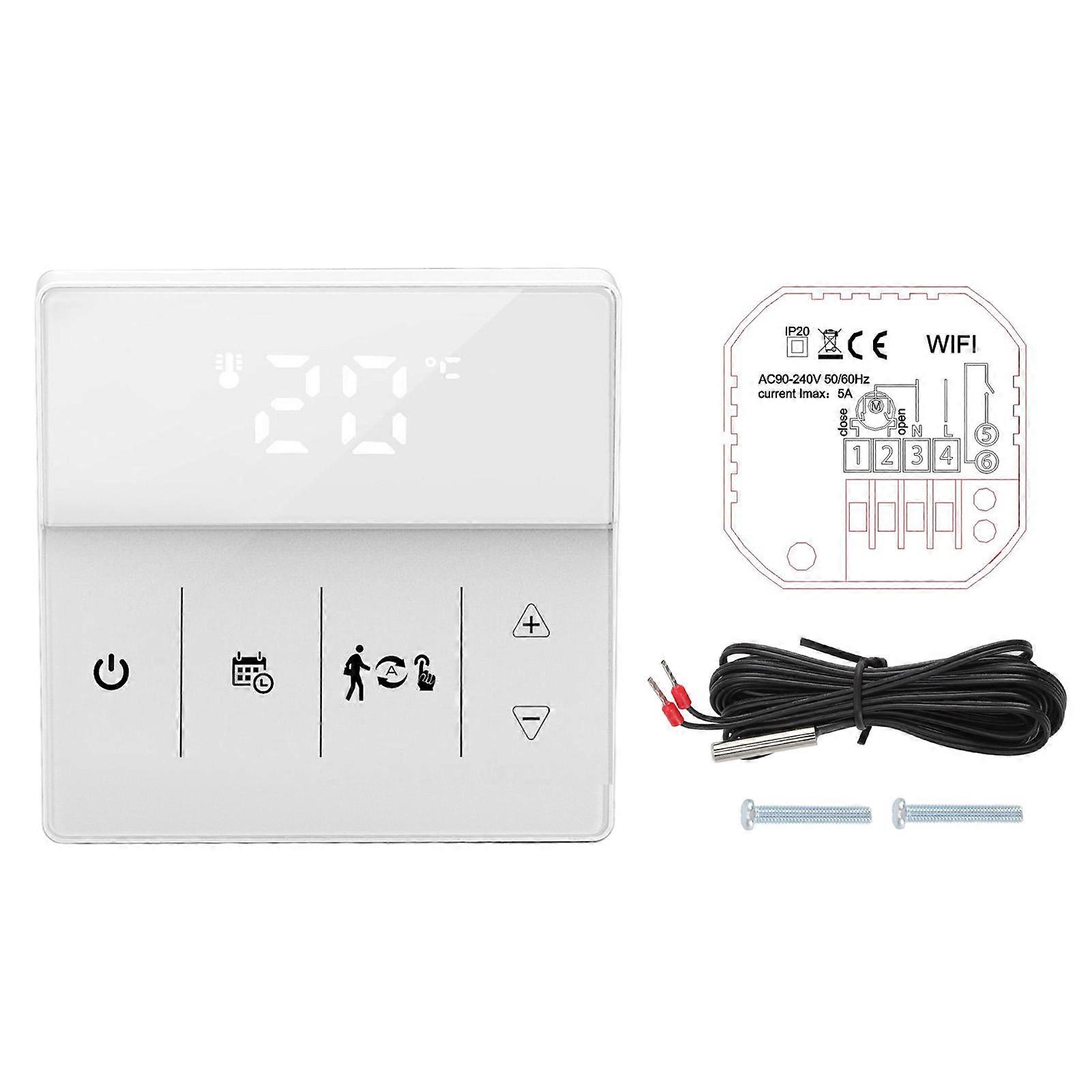 Smart Thermostat with Touch Screen App Voice Control Wifi Temperature Controller for Home 90240V White