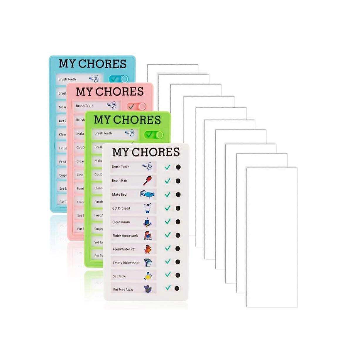 4 Pieces My Chores Check List Board Portable Chore Chart Memo Plastic Board with 10 Detachable Card
