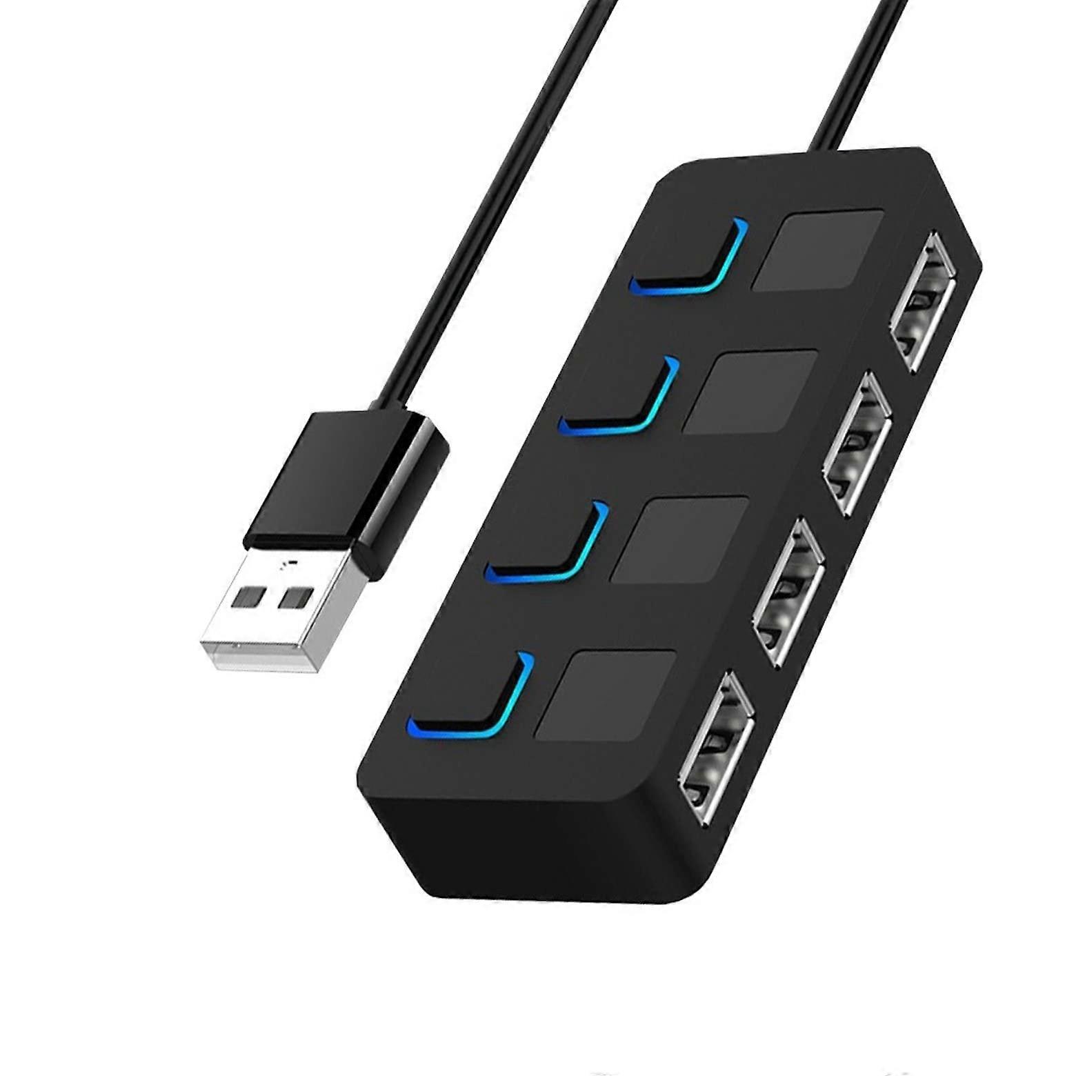 4-Port USB 2.0 Hub With Individual LED lit Power Switches [Charging NOT supported] For Mac & PC