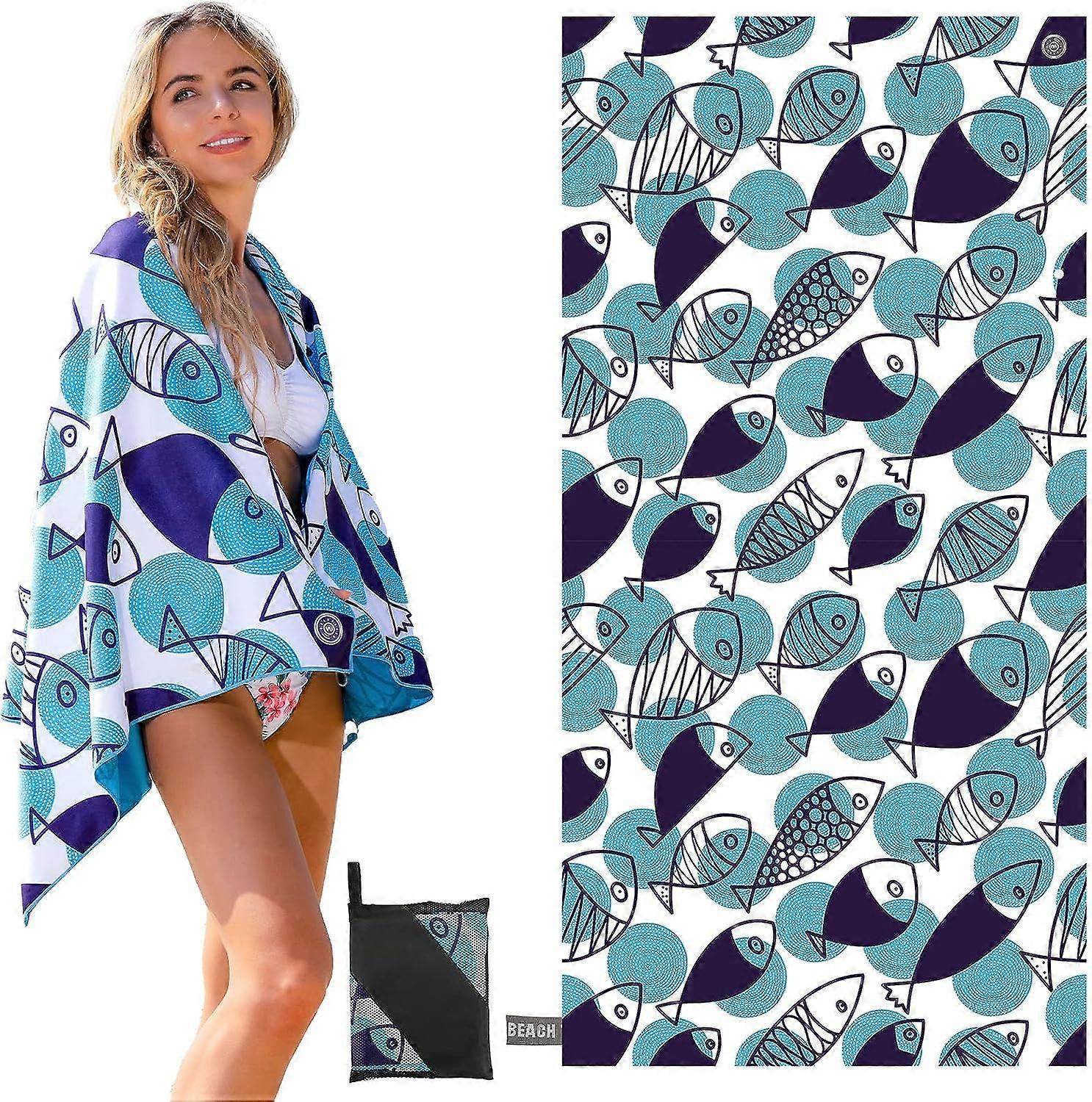 Beach Towel with UV Labels, Beach Mat, Microfiber Material, No Sand, Suitable Size (16080cm), Quick Dry, Elastic Rope Design, Storage Bag Included