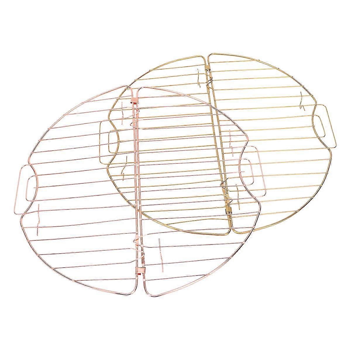 2pcs Collapsible Cake Cooling Rack Bread Holder Accessory (golden+silver)