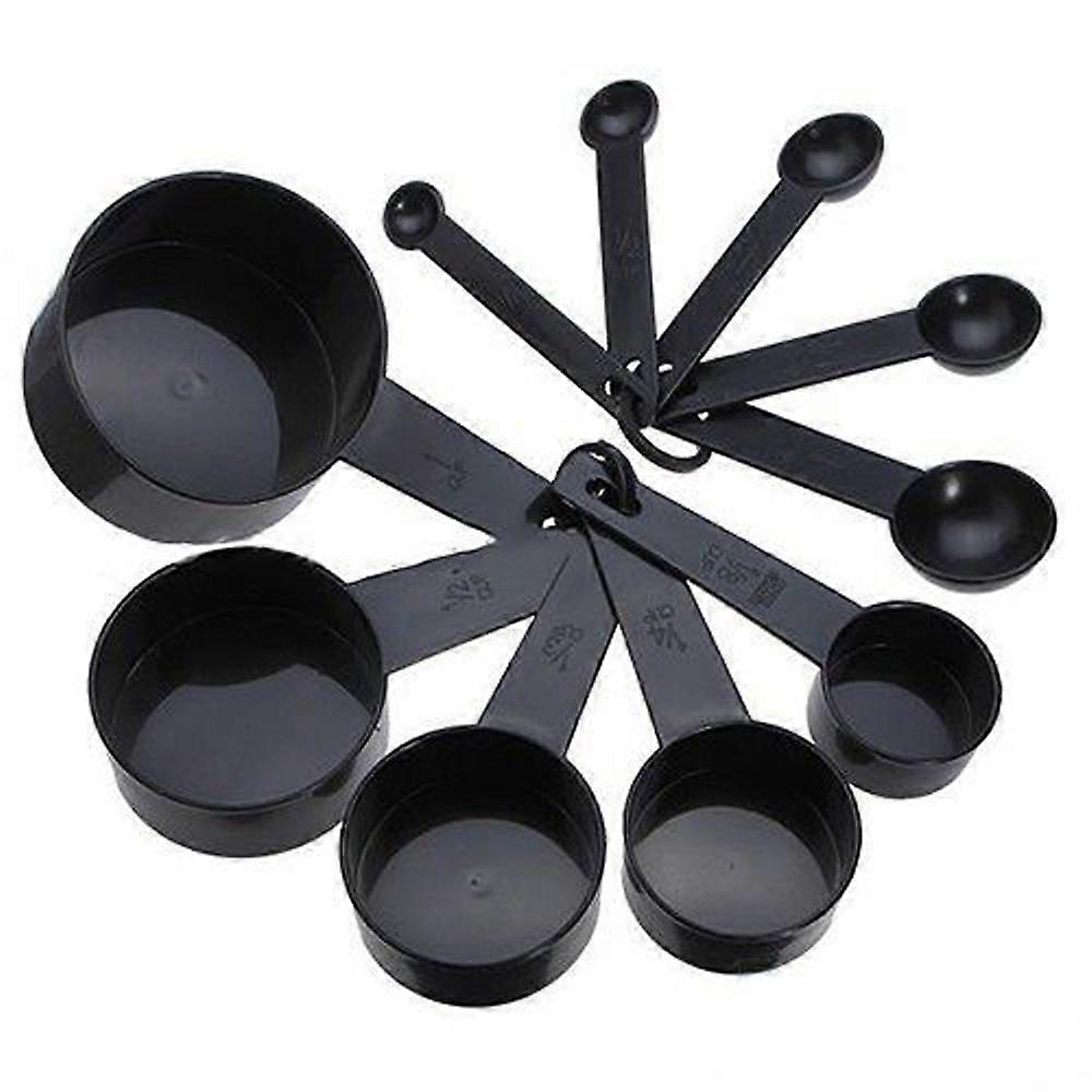 10Pcs Black Plastic Measuring Spoons Cups Set Tools Measure For Baking Coffee