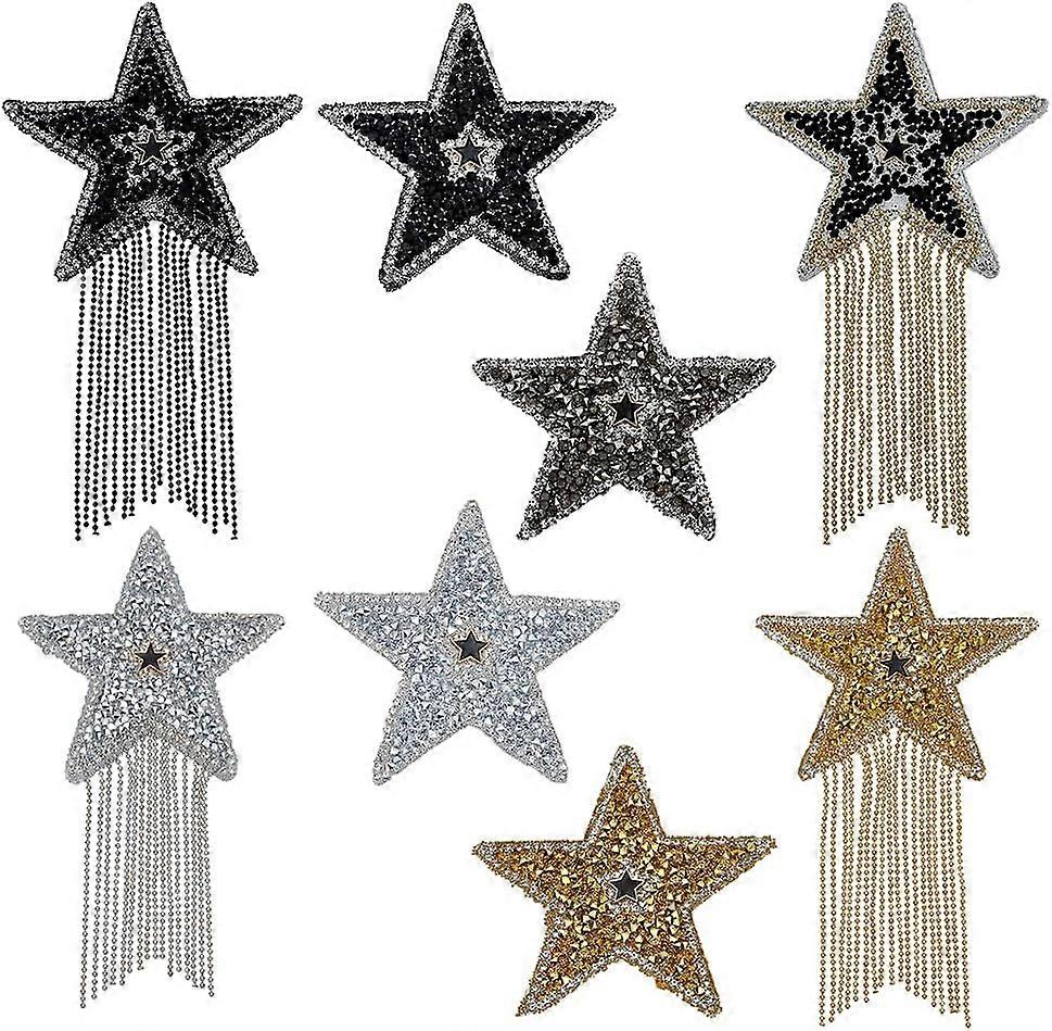 8 Styles Sparkling Rhinestone Iron on Patches Appliques with Iron Ball Chain Tassels Costume Accessories for Clothes Bag Pants Shoes Cellphone Case St