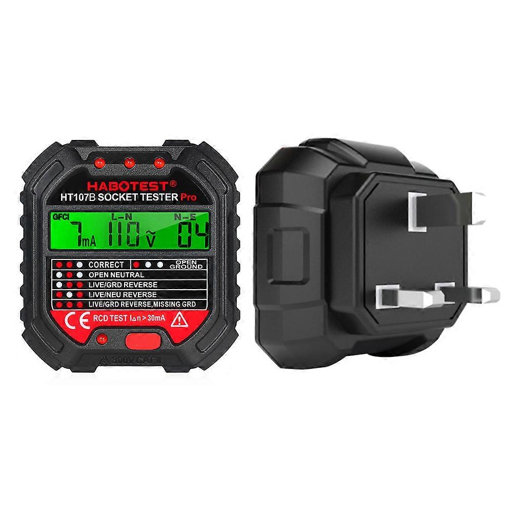 EU/UK/US Outlet Adapter Plug RCD Voltage Measurement with LCD Display