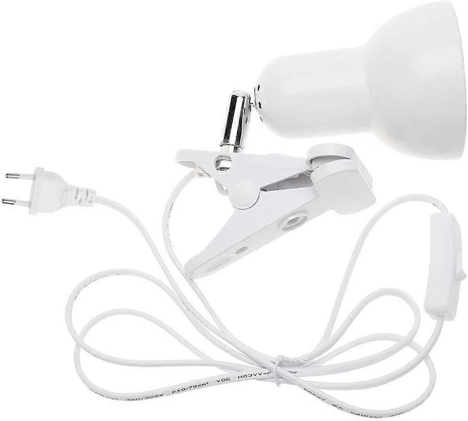 Table Lamp Holder Clamp 360 Rotation E27 Bulb Socket with Switch Wire (White)