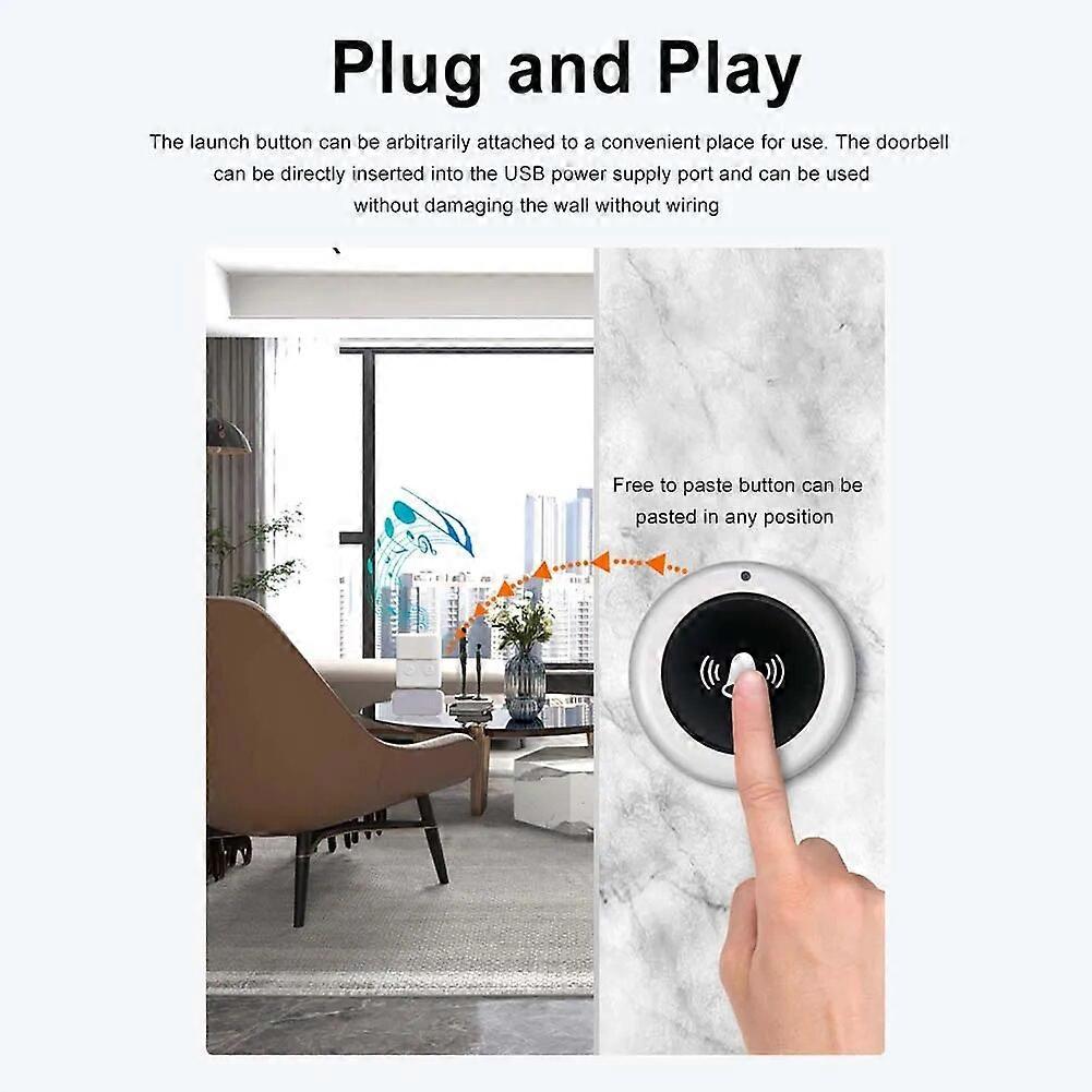 30 Musics Home Doorbell Strong Signal SOS Button Doorbell Low Power Consumption Cordless USB Doorbell for Elderly Emergency Call
