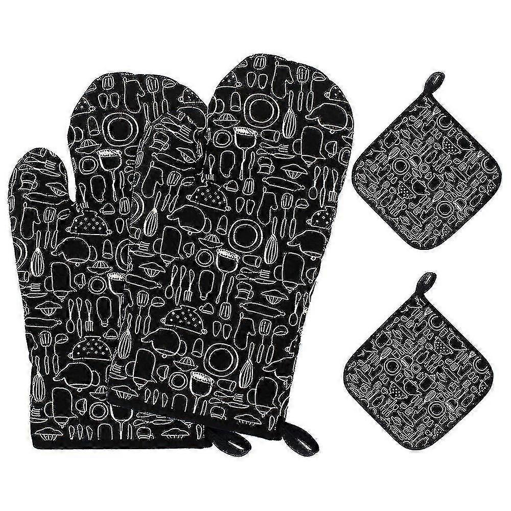2pcs Oven Gloves With 2 Disc Pads Baking Gloves Universal Size
