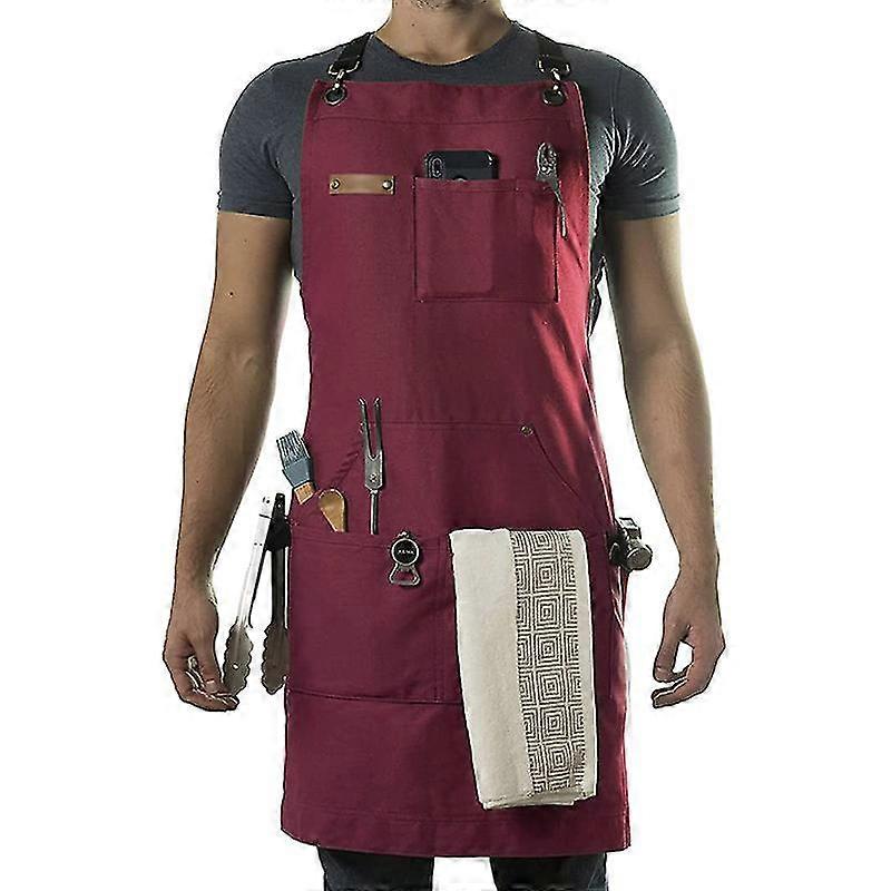 Chef, Bbq And Work Apron With Bottle Opener And Hand Towel - Durable 10oz Cotton Canvas, Brass Hardware And Cross Back Straps - Snngv