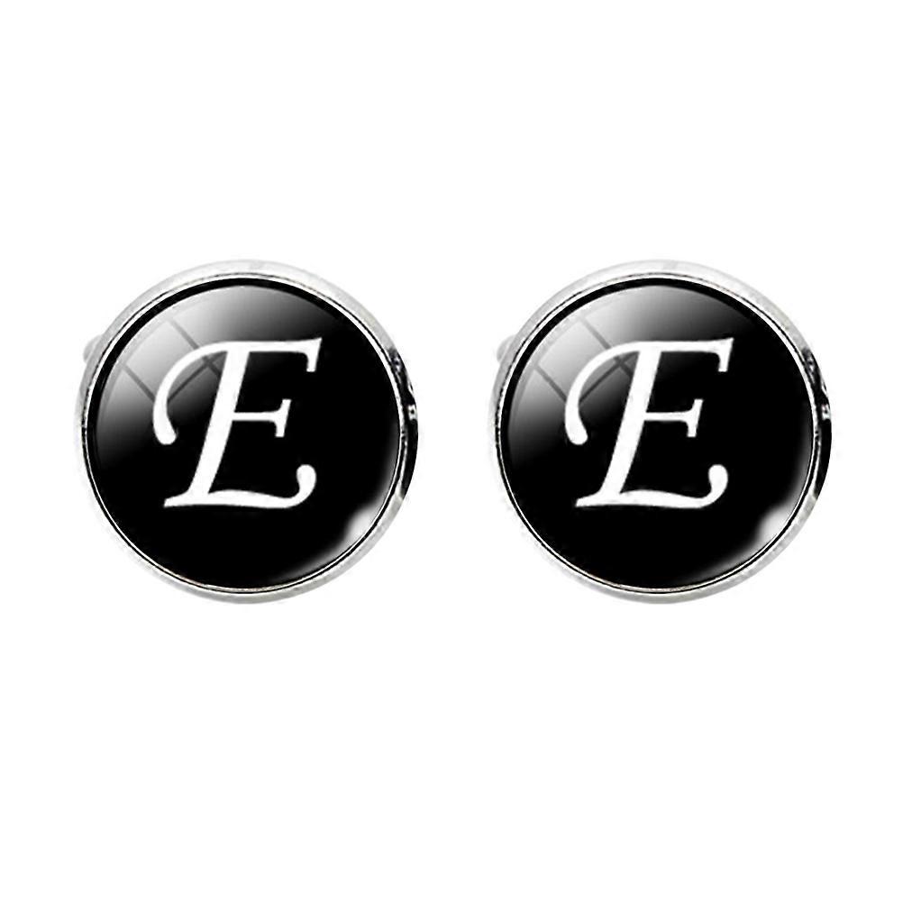 Glass Cuff-Link Sleeve Button Round English Letter Sleeve Button All-Match Decorative Collar Sleeves Button for Man (E Letter Pattern)