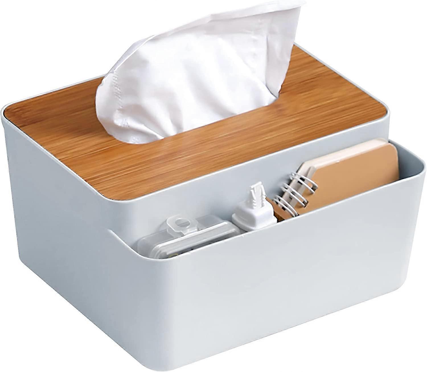 1pc 3 in 1 Tissue Box Holder Rectangular, Tissue Box Covers with Wooden Cover, Tissue Holder with Storage (D-V2)