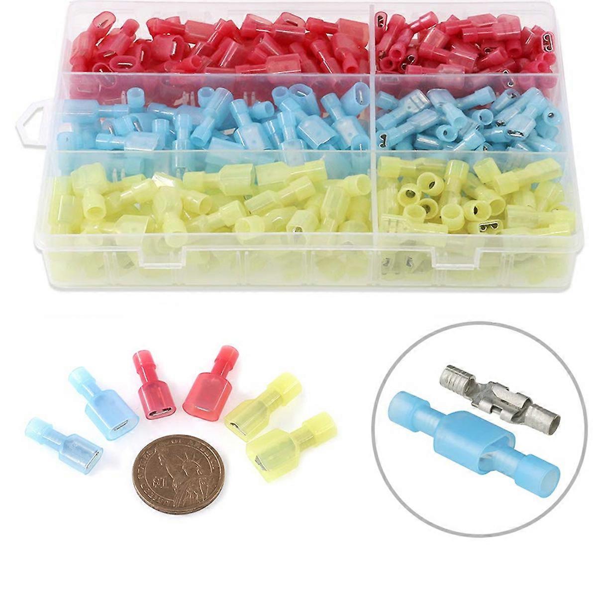 300Pcs 10-22Gauge Assortment Waterproof Nylon Insulated Spade Female Male Wire Connectors Terminal Kit