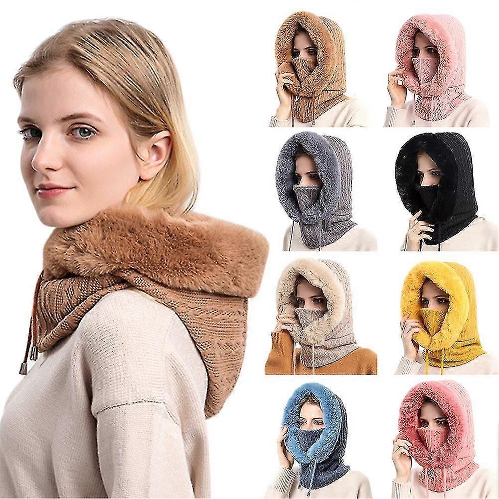 3 In 1 Winter Knitted Wool Cap Scarf Set Cold Ski Cap Face And Neck All Round Warmth Stretch Wool Cap Face And Neck Warmth Set