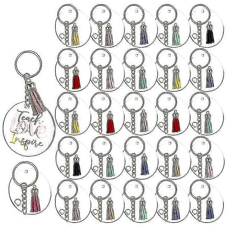 120pcs Acrylic Tassels Clear Circle With Hole With Jump Rings Compatible With Diy