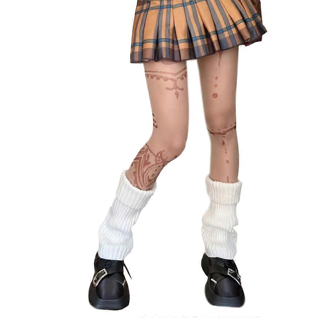 Kadın Vintage Dövme Baskı Çorap Külotlu Çorap Gotik Desenli Şeffaf Tayt