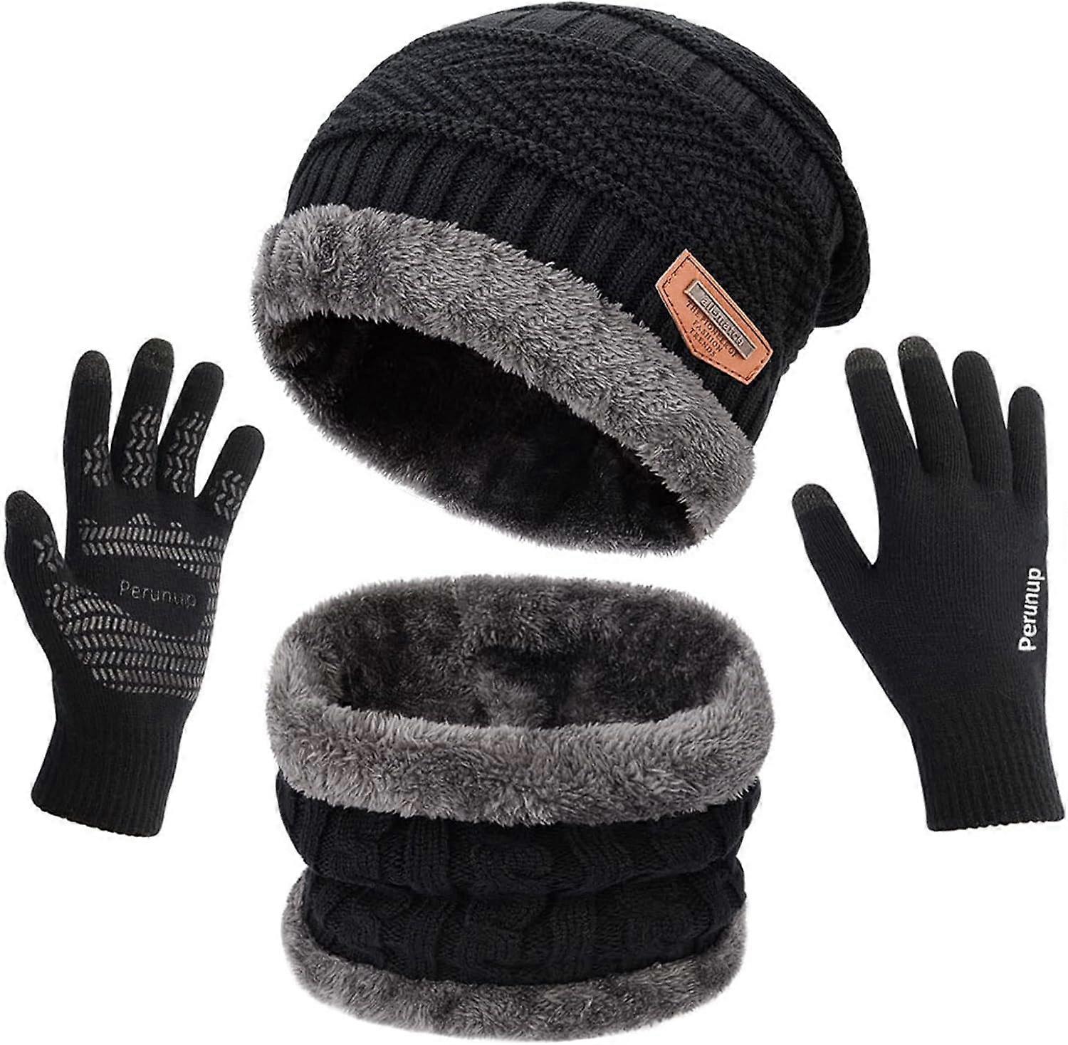 Hat Scarf Scarf Solid Colour Touch Screen Gloves 3 Piece Set